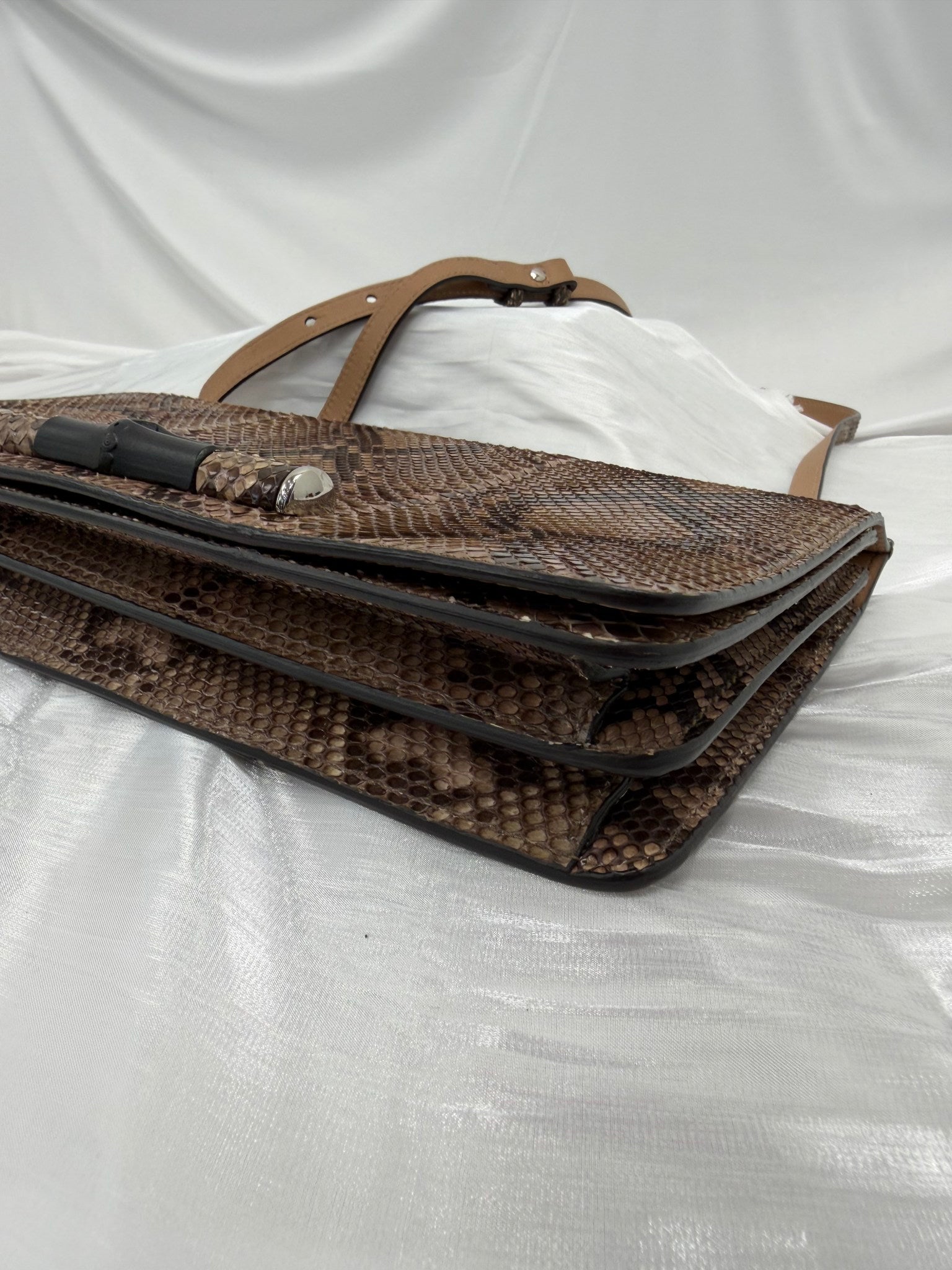 Gucci Brown Python Bamboo Shoulder Bag