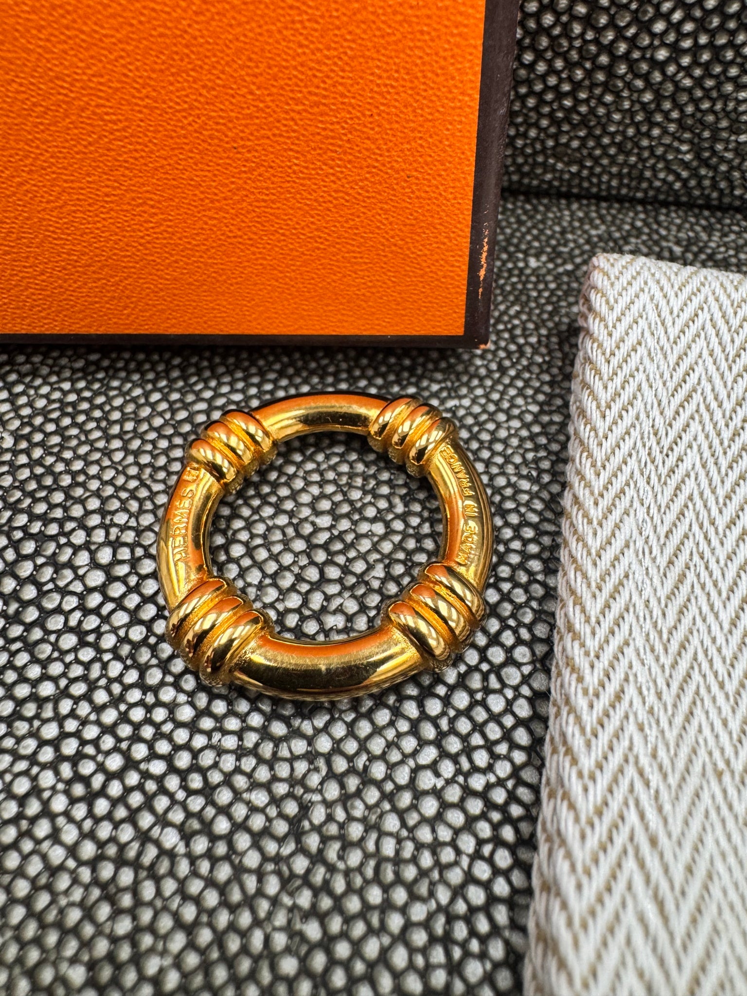 Hermes Gold Tone Bouet Scarf Ring