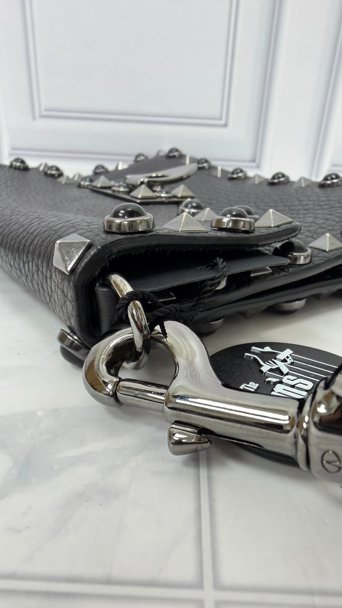 Valentino Black Grained Leather Studded Crossbody