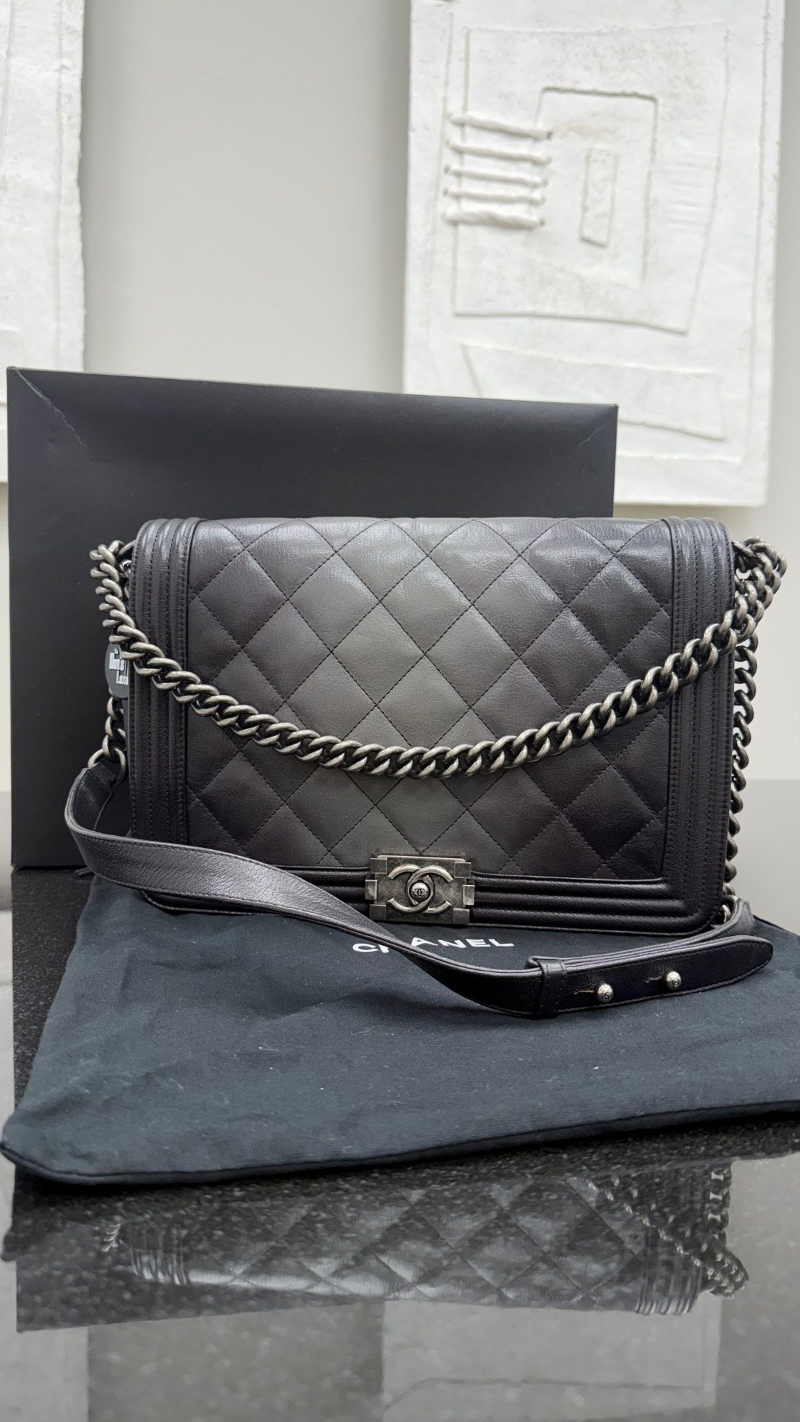 Chanel Black & Grey Gradient Quilted Calfskin Large Boy Bag