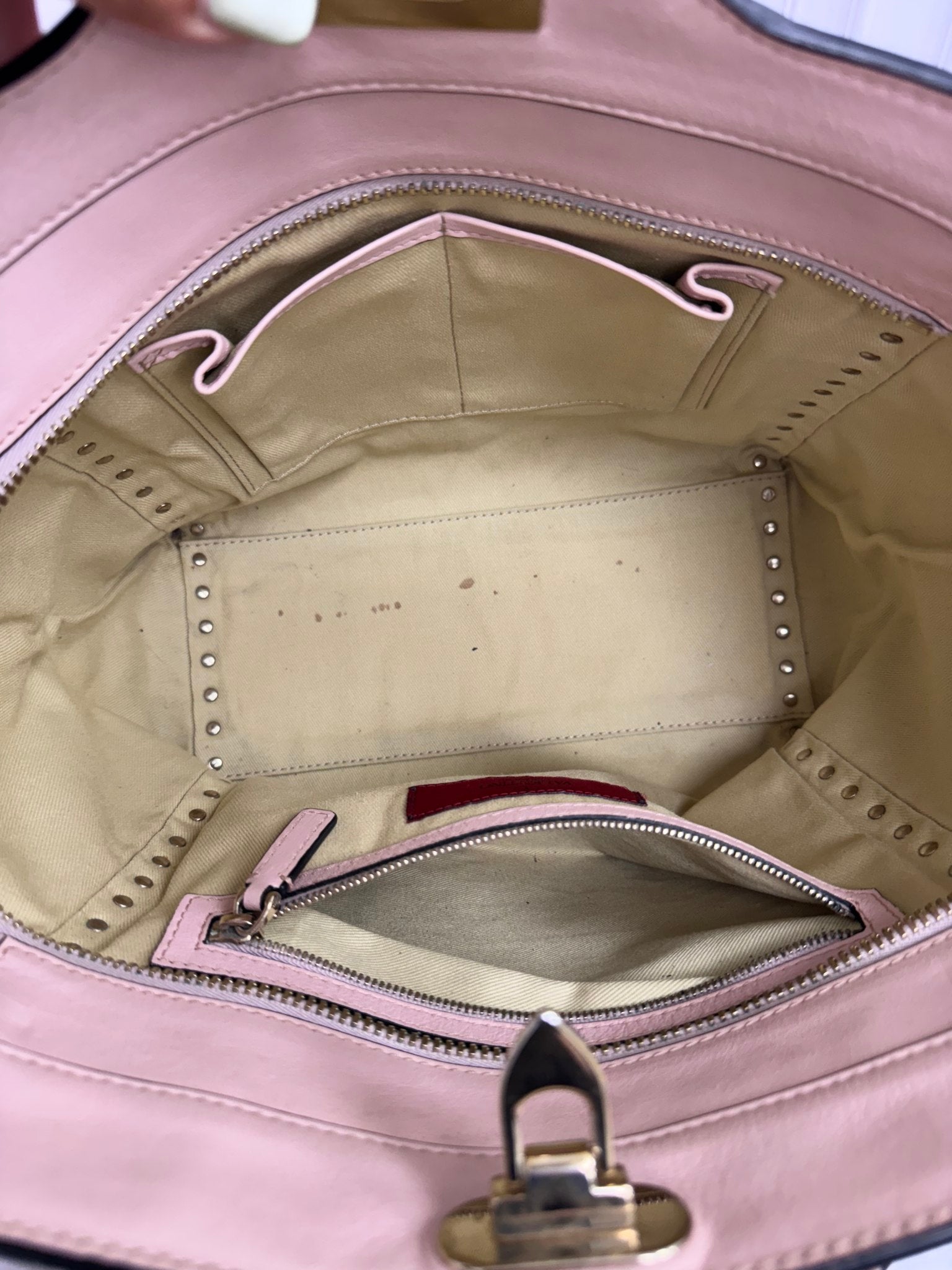 Valentino Baby Pink Grained Leather Rockstud Trapeze Medium 2Way Bag