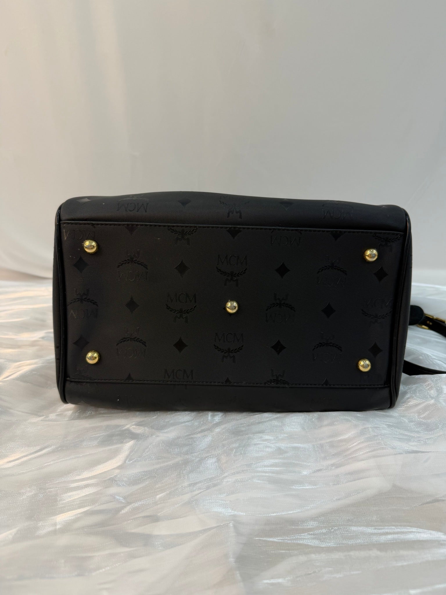 MCM Black Coated Canvas Boston Bag