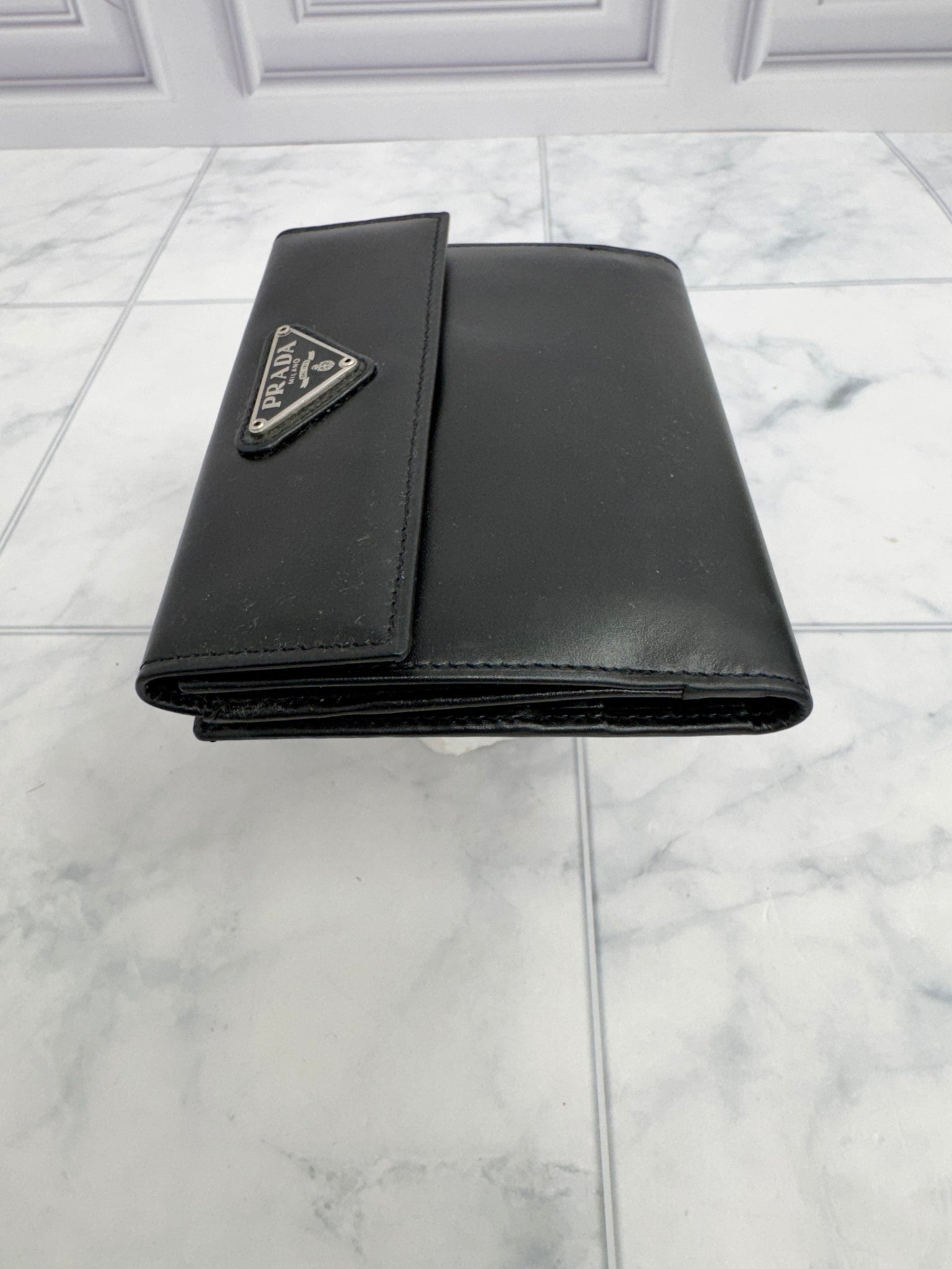 Prada Black Leather Compact Wallet