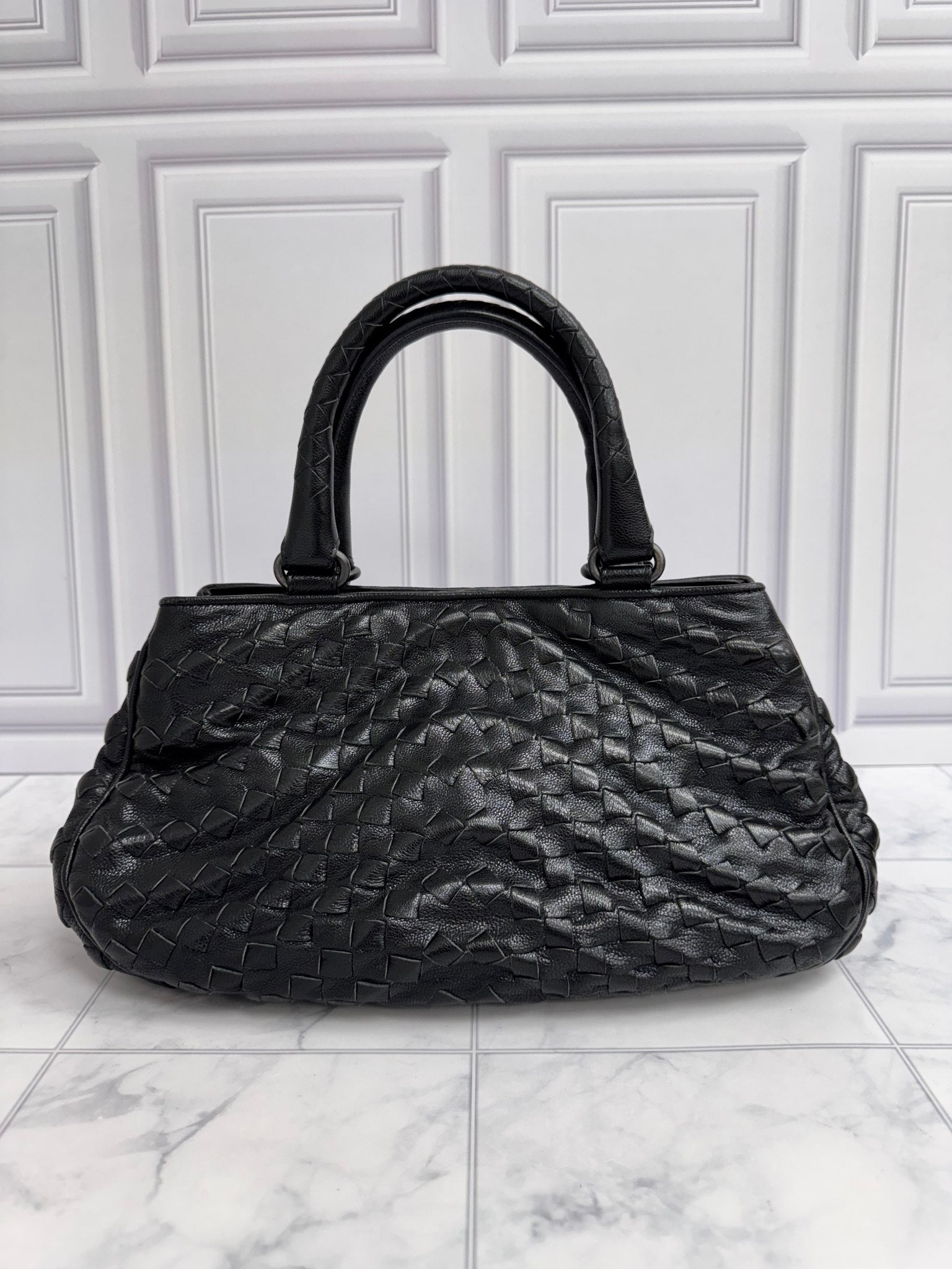 Bottega Veneta Black Intrecciato Leather Handbag