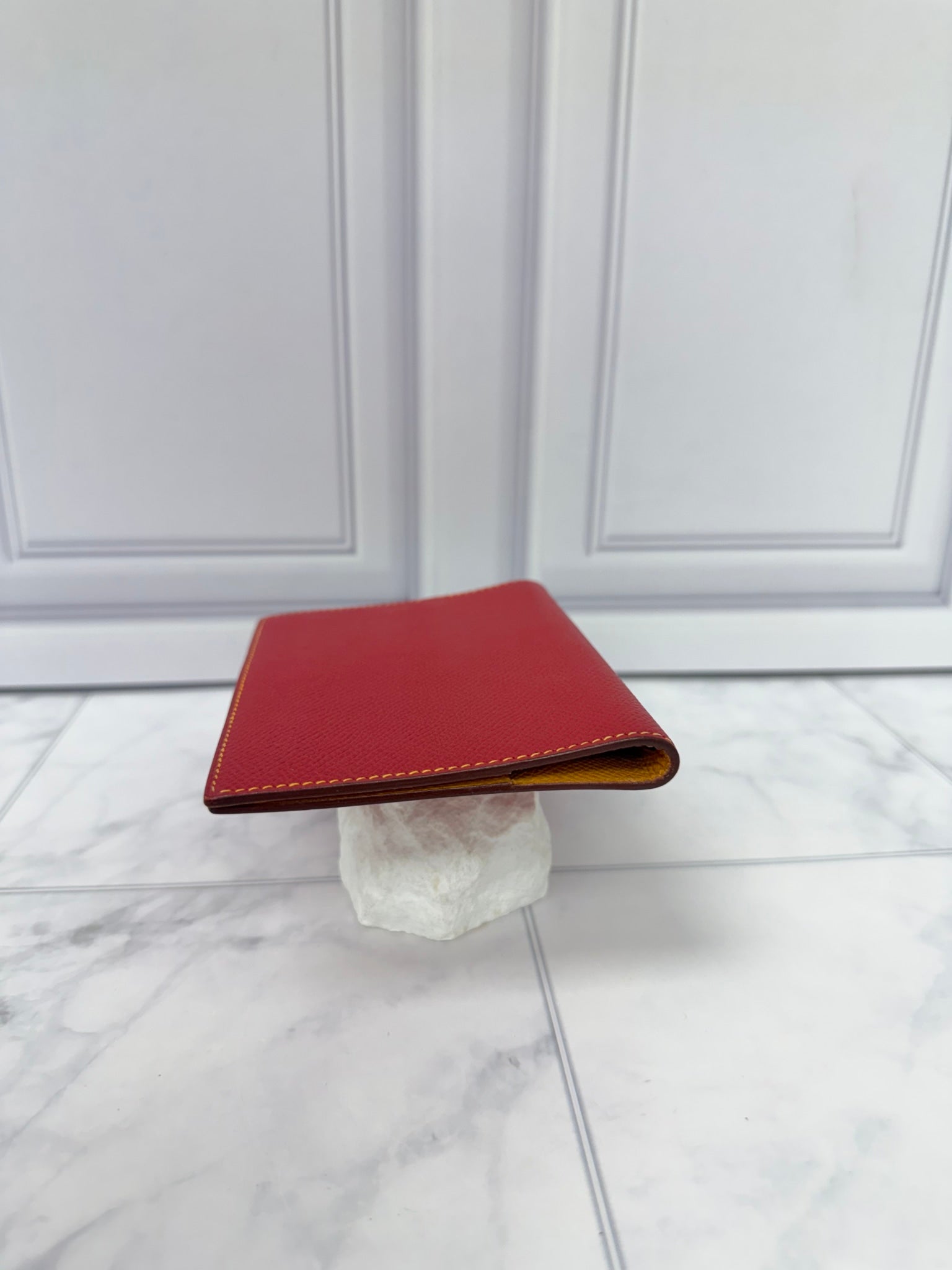 Hermes Red And Yellow Leather Passport Agenda Holder