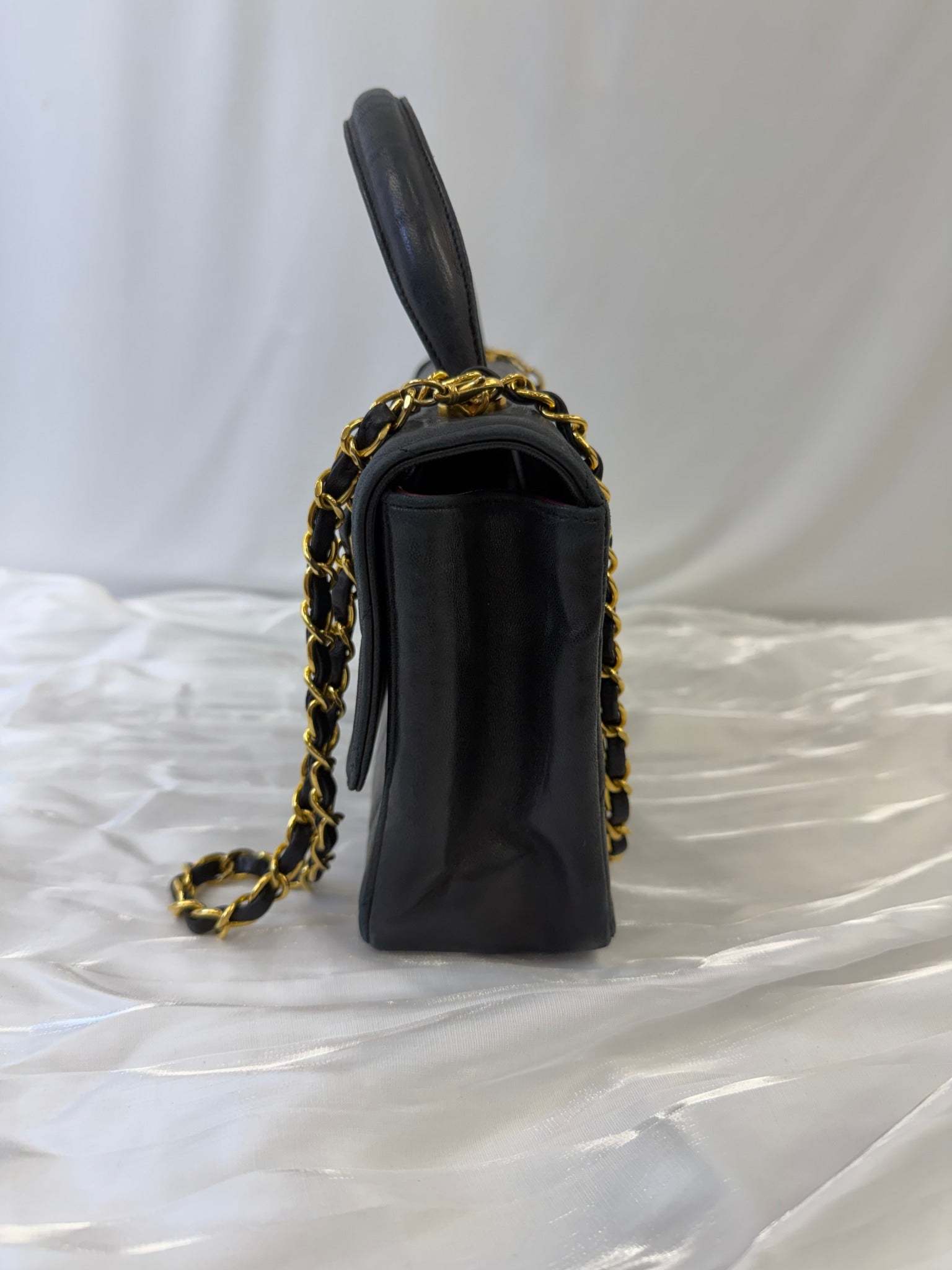 Chanel Black Lambskin Chevron Top Handle Bag