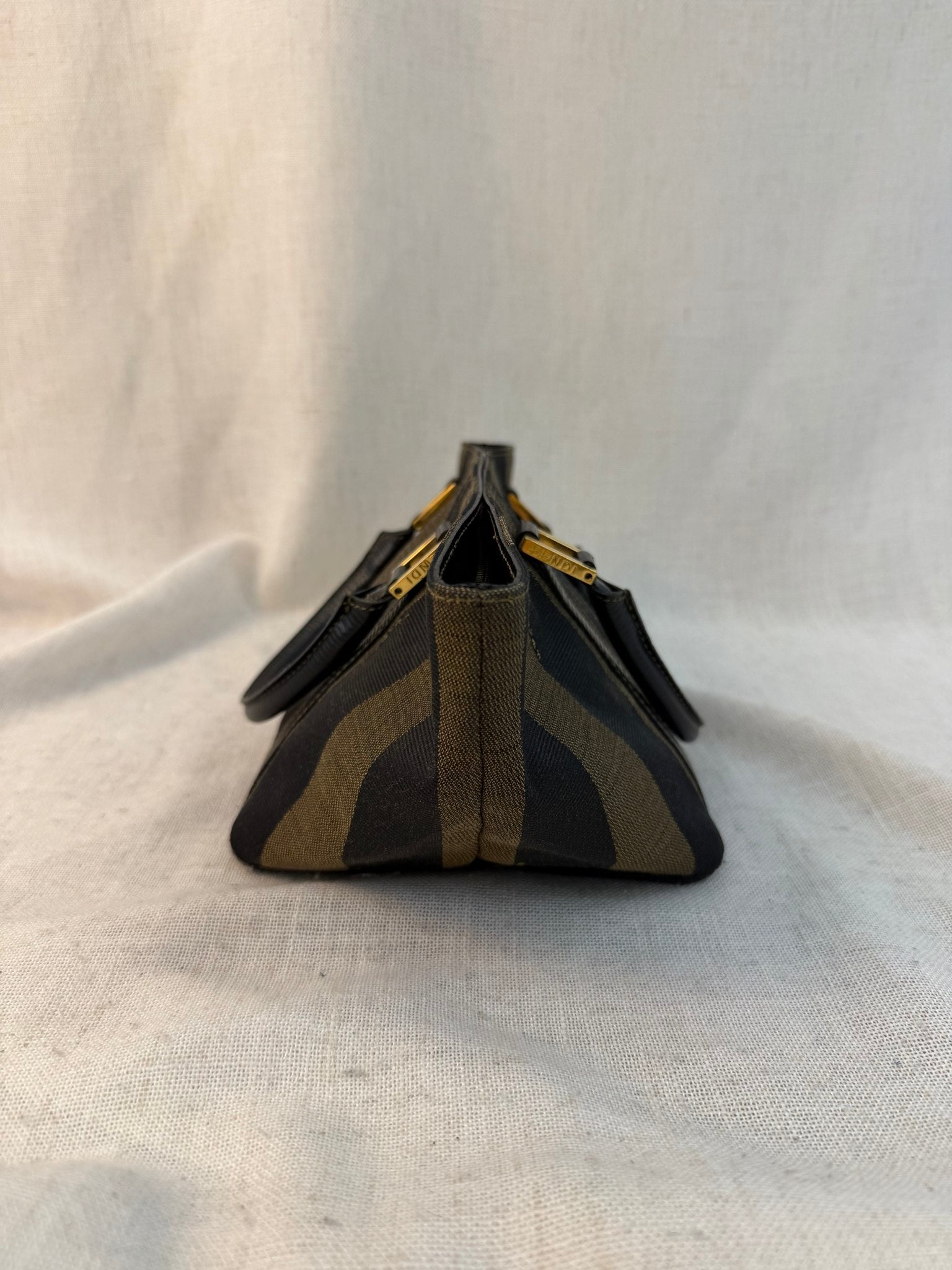 Fendi Brown And Black Canvas Pequin Mini Handbag