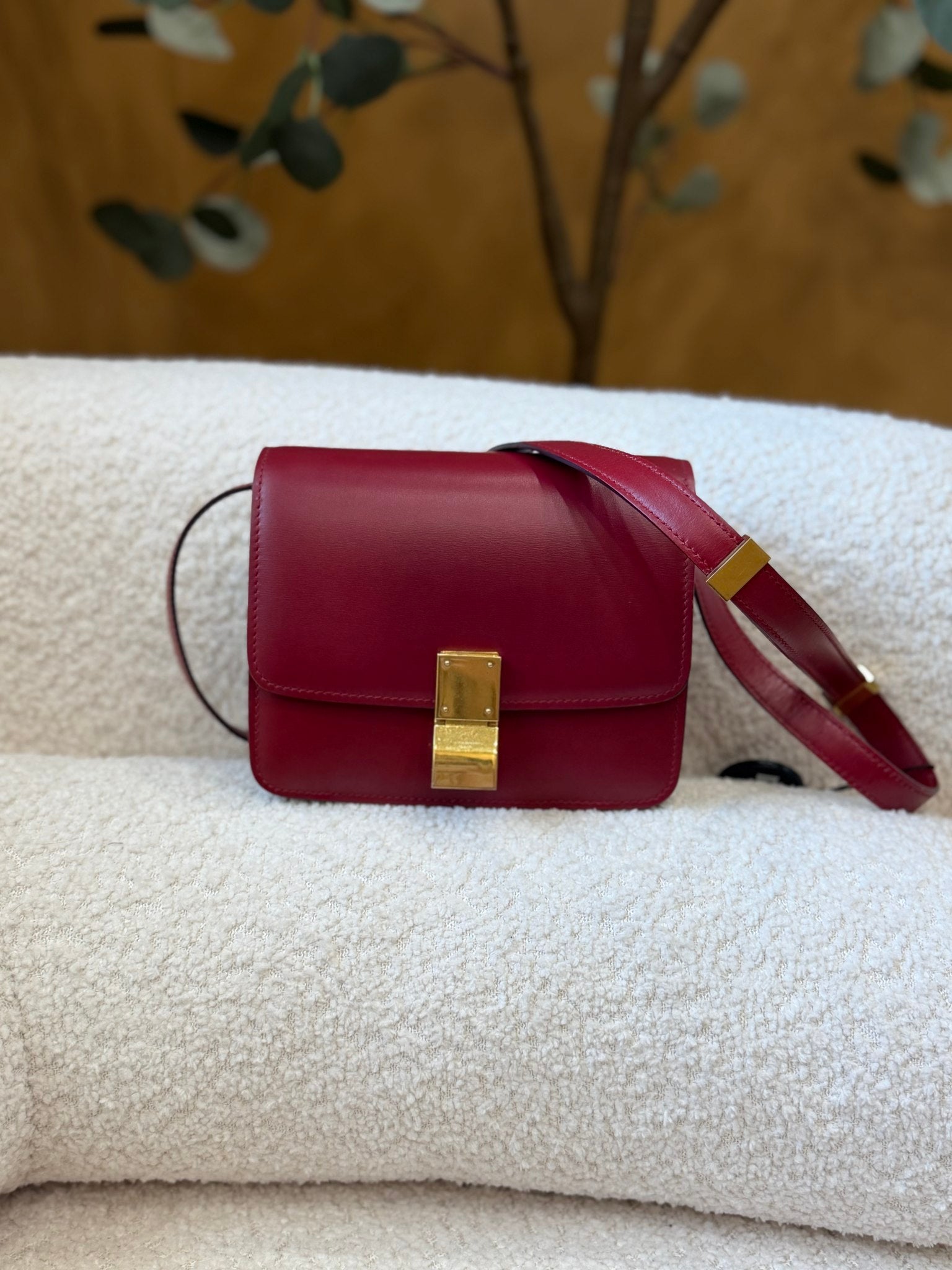 Celine Red Leather Classic Box Bag