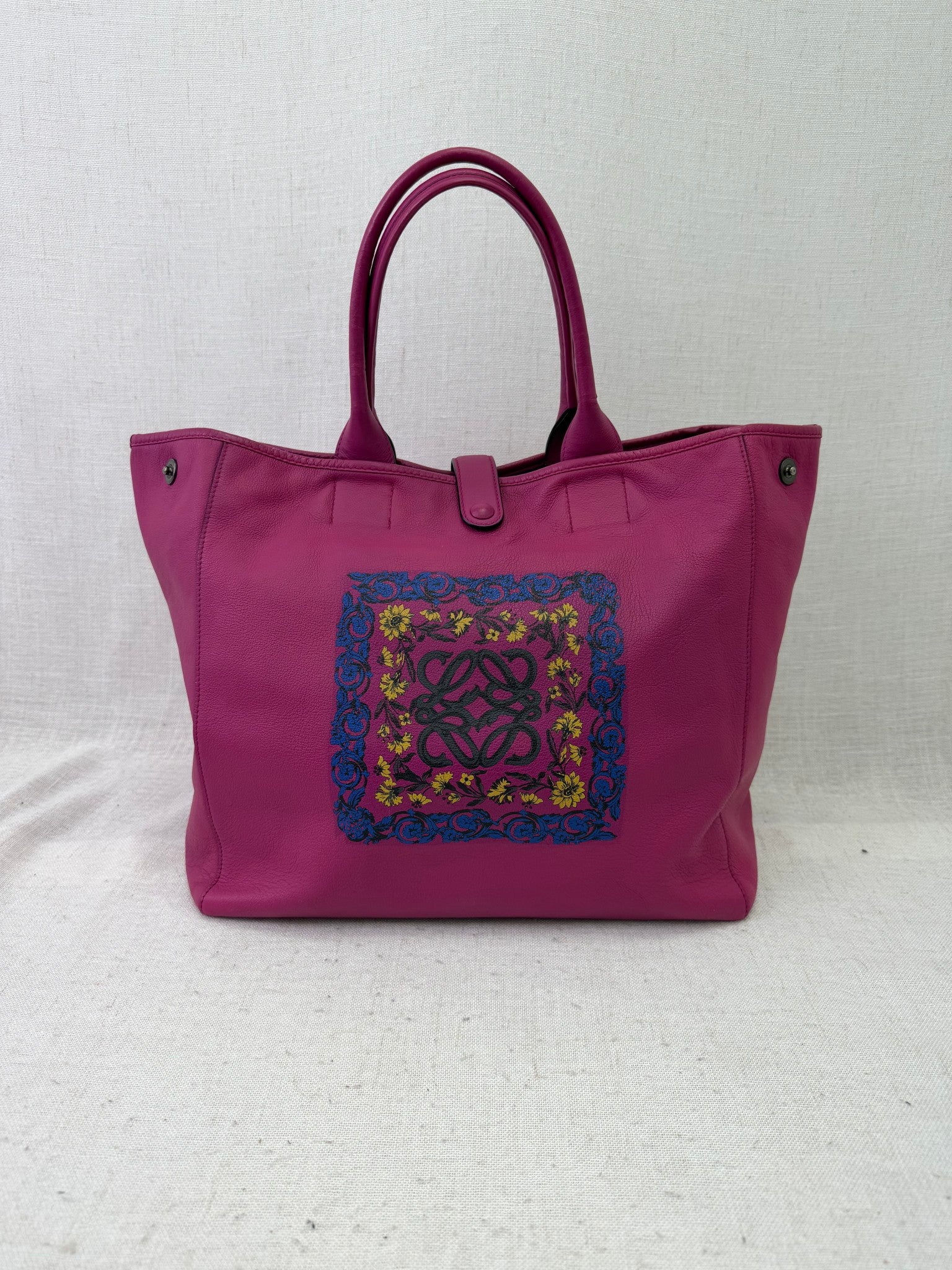 Loewe Magenta Leather Barocco Anagram Tote Bag