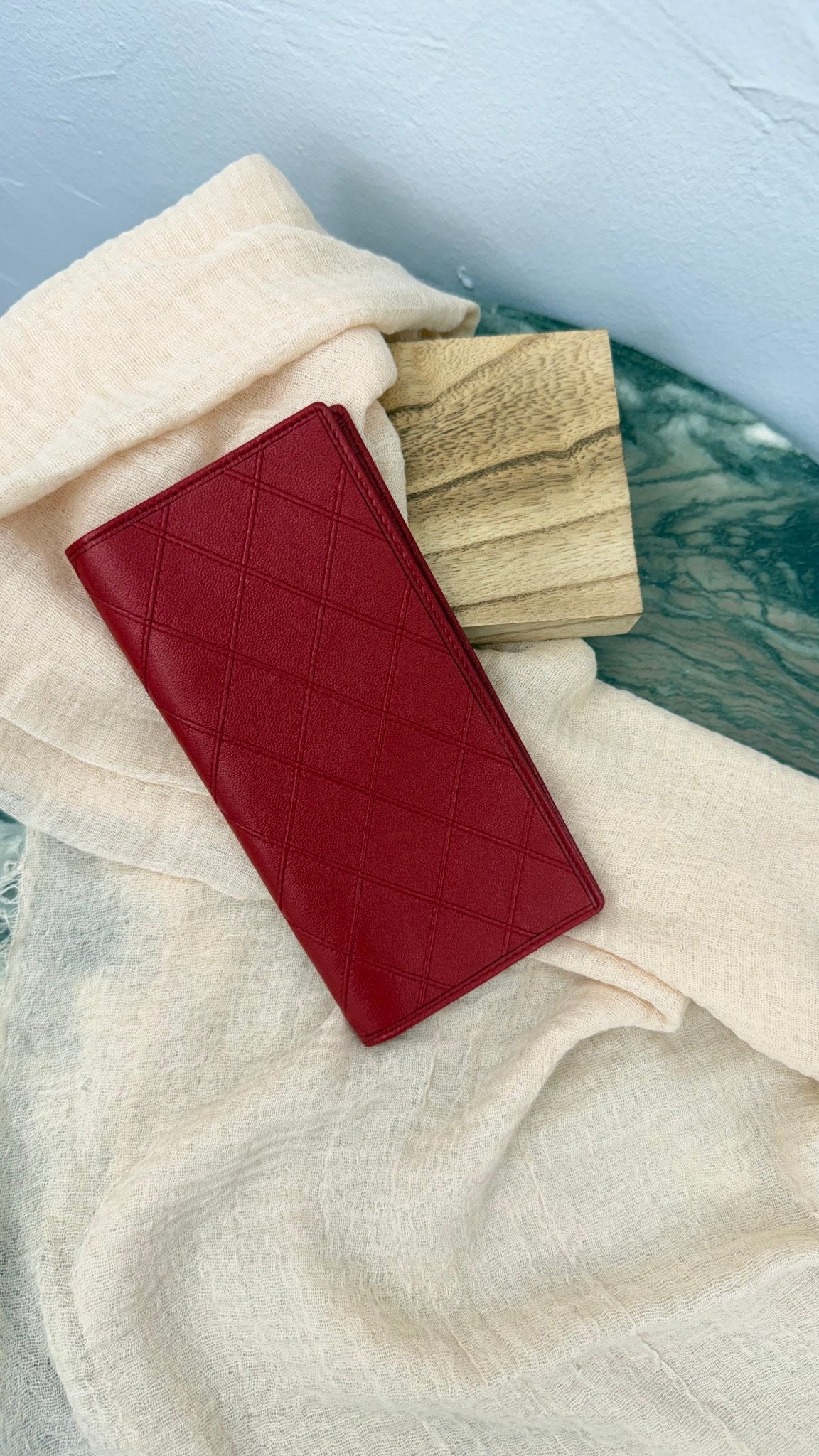 Chanel Red Lambskin Long Wallet