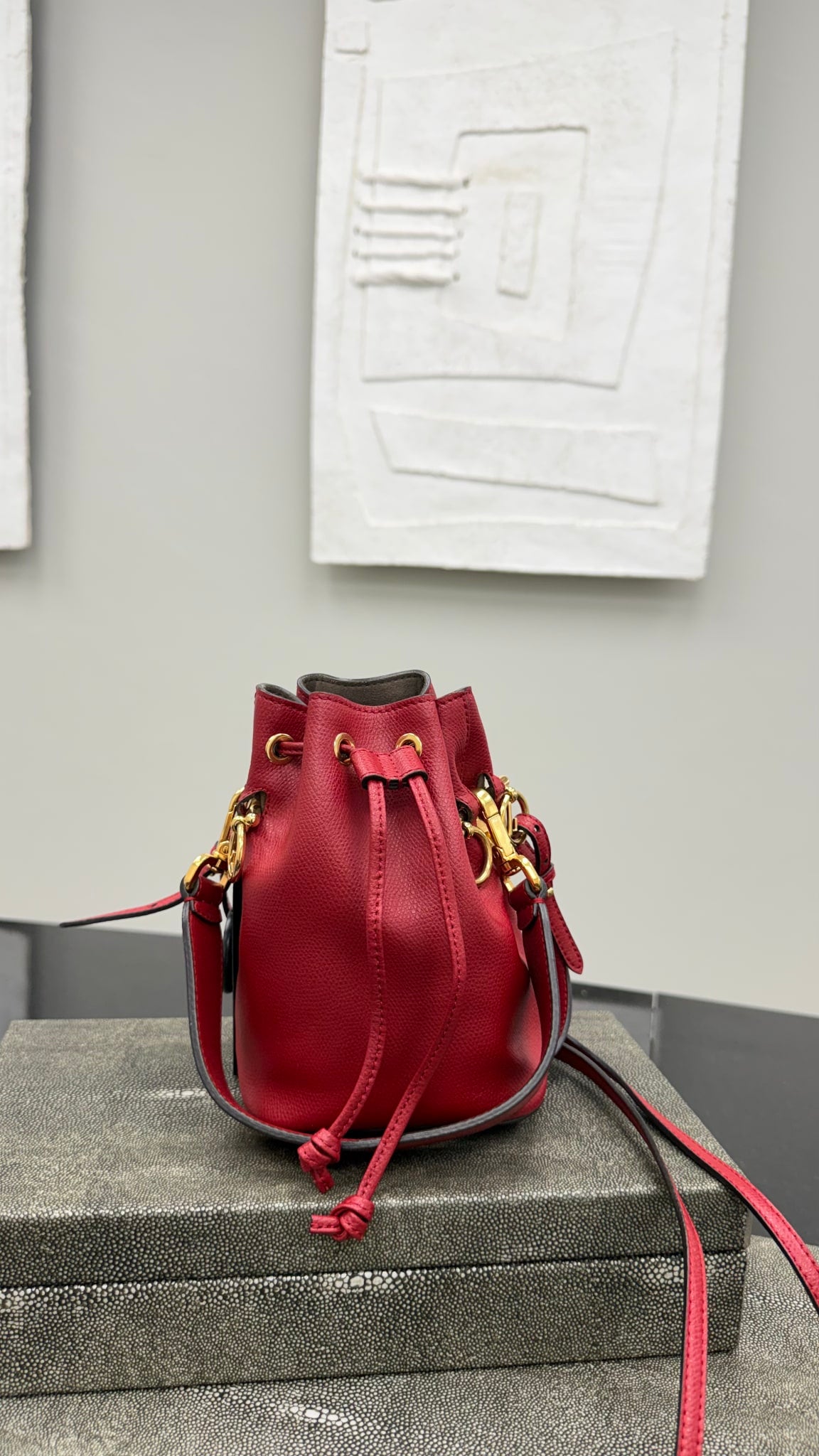 Fendi Red Leather Mini Bucket Bag