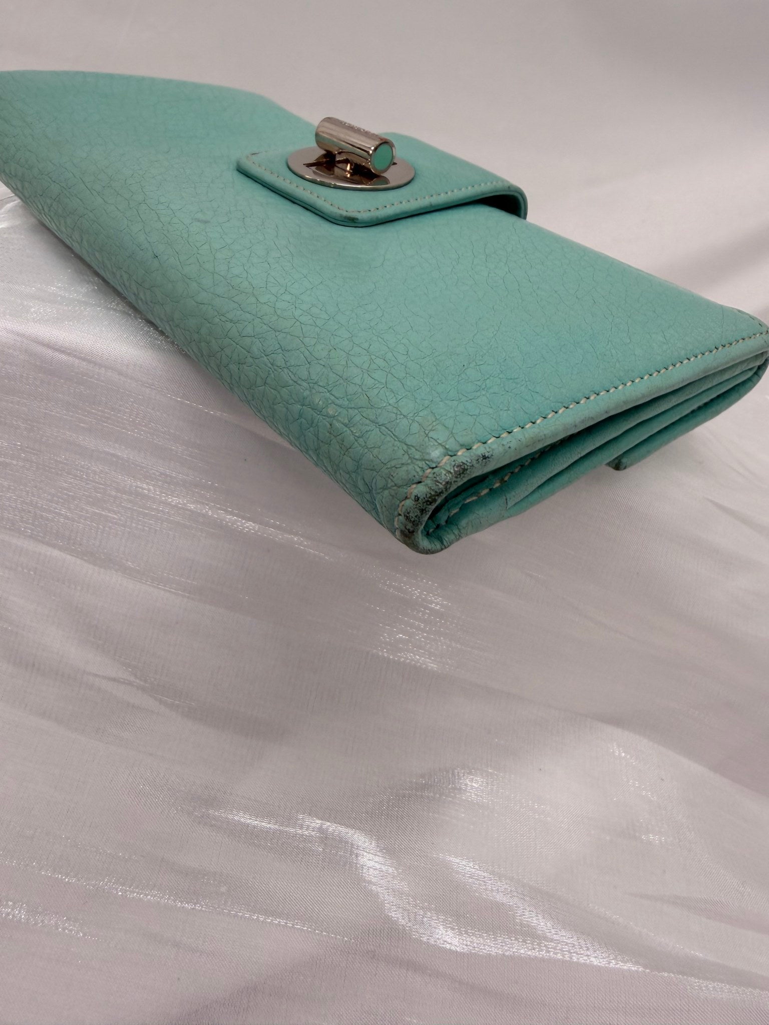 Tiffany & Co. Blue Leather Turn Lock Long Wallet