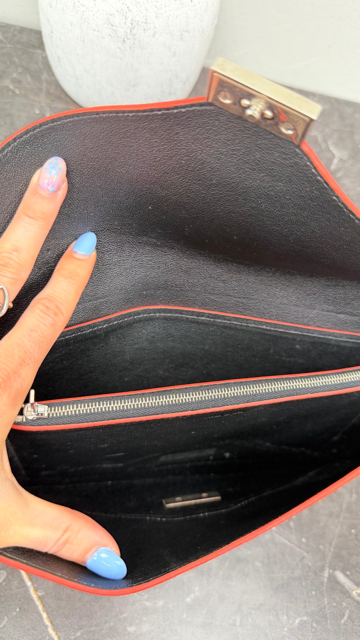 Celine Tricolor Leather & Suede Diamond Envelope Clutch