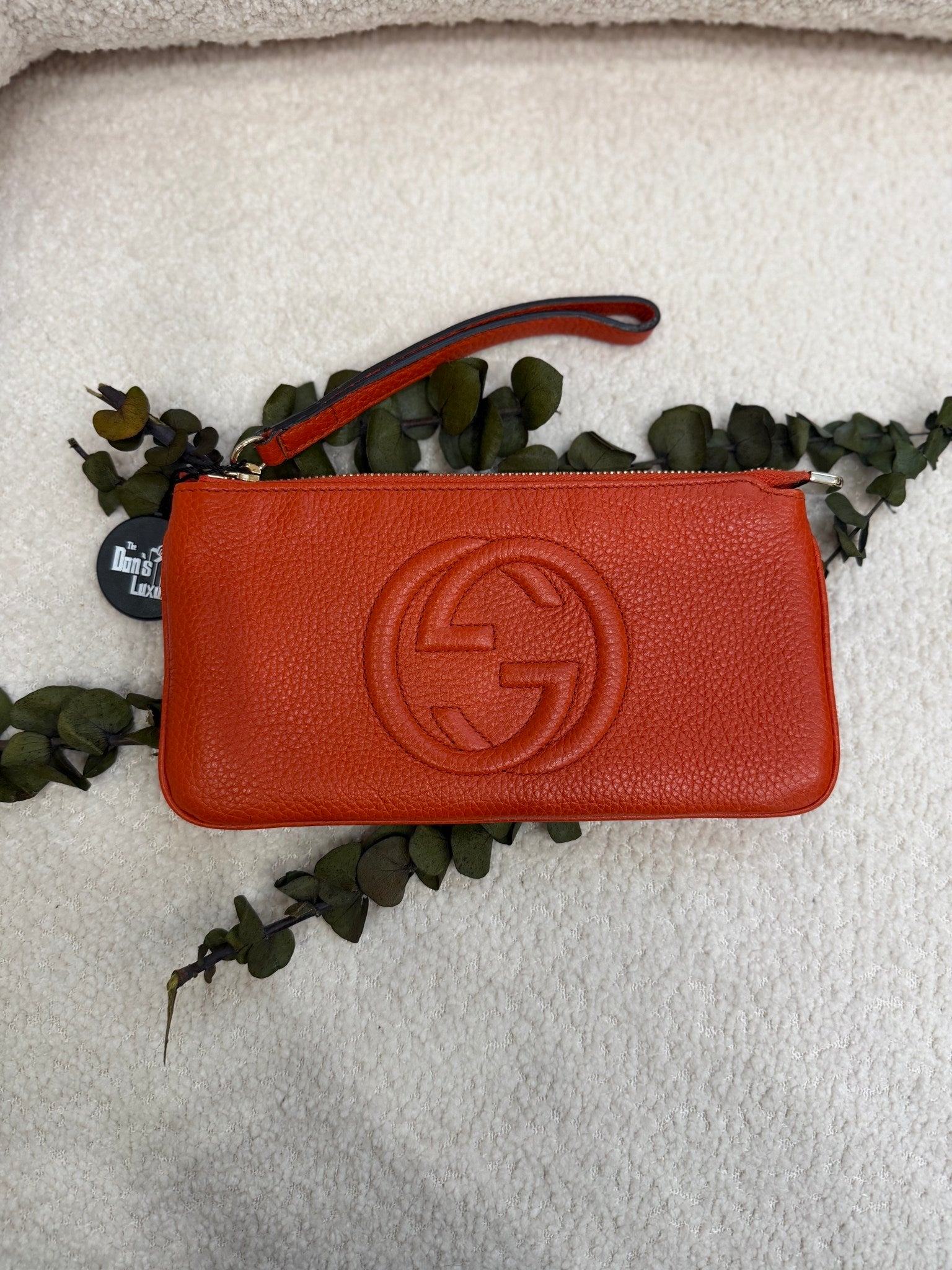 Gucci Orange Leather Soho Disco Wrist Pouch