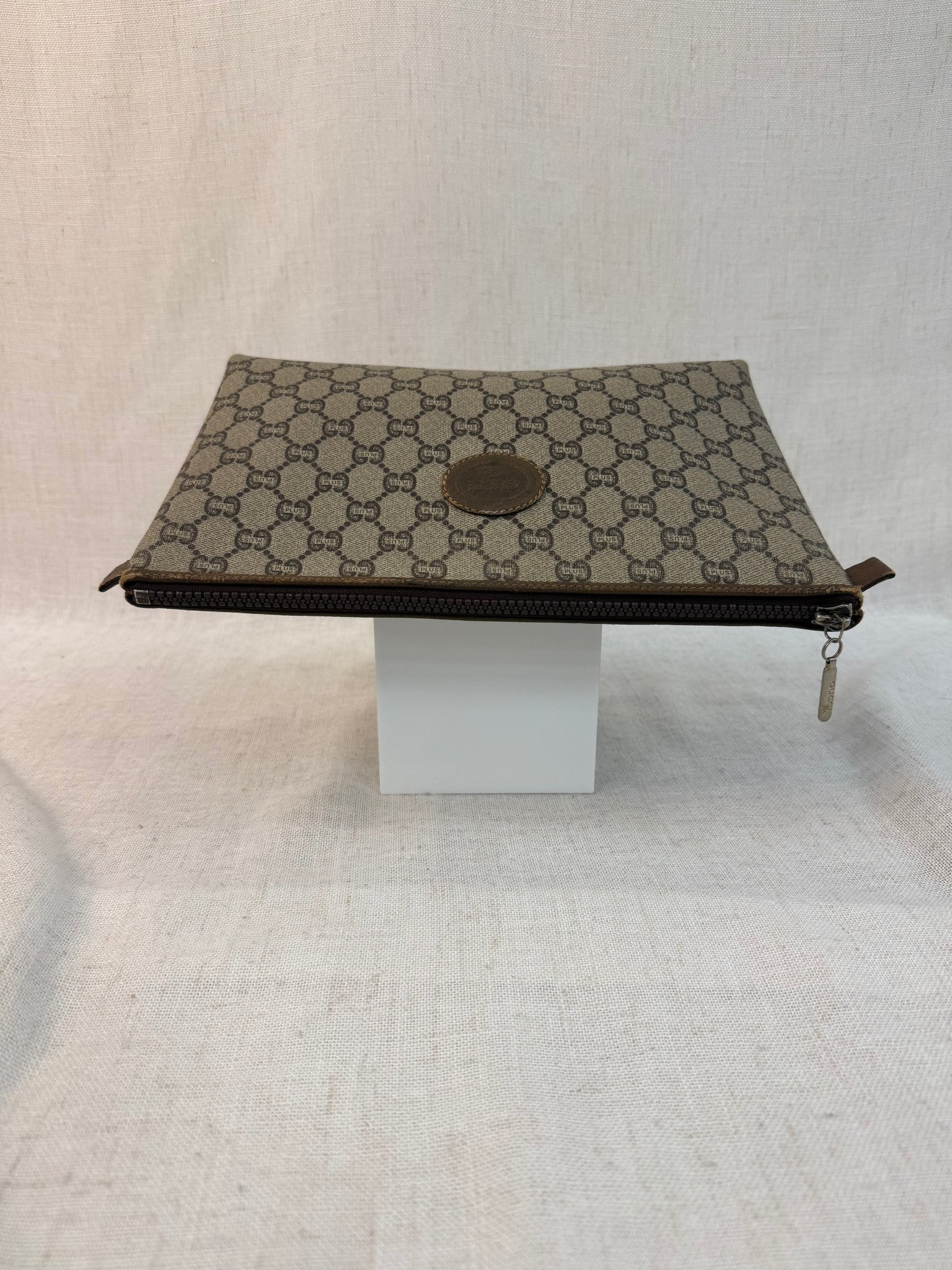 Gucci Brown Coated Canvas GG Plus Print Pouch
