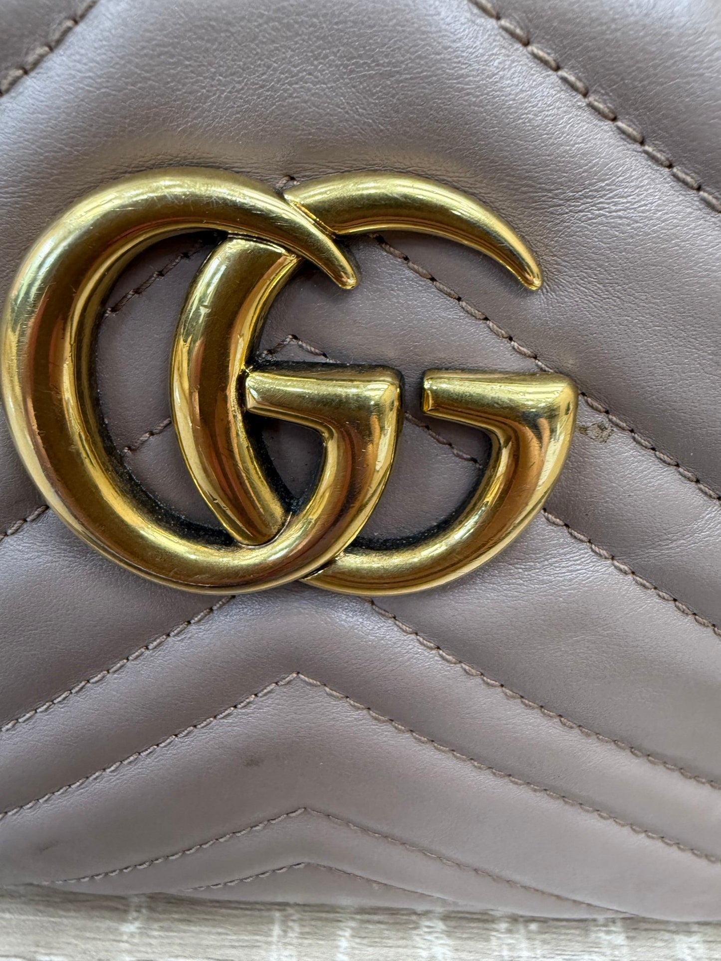 Gucci Porcelain Rose Calfskin Small Marmont Chain Shoulder Bag