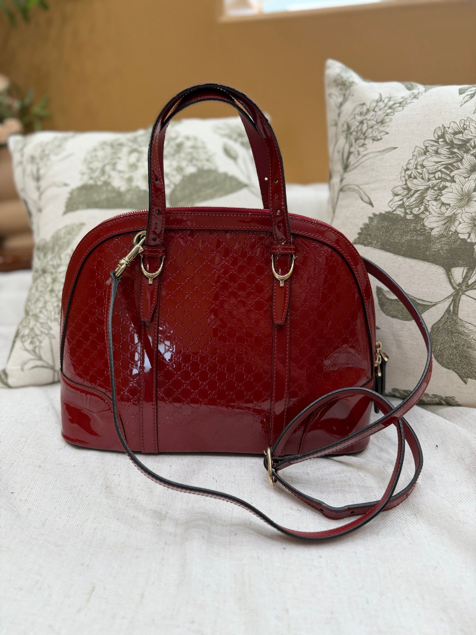 Gucci Red Microguccissima Patent Leather Small Dome Two Way Bag