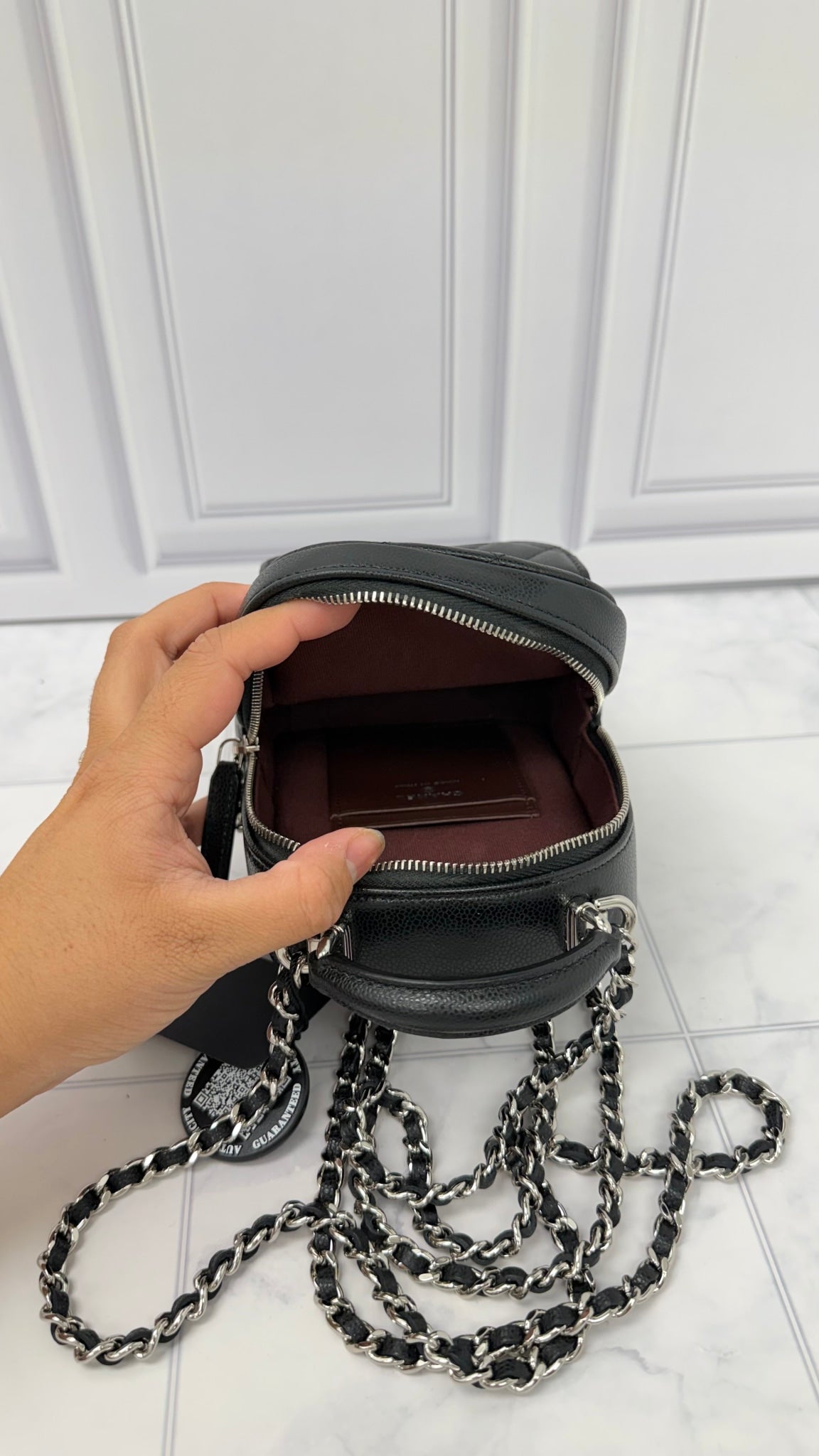 Chanel Black Quilted Caviar Leather Mini Chain Backpack