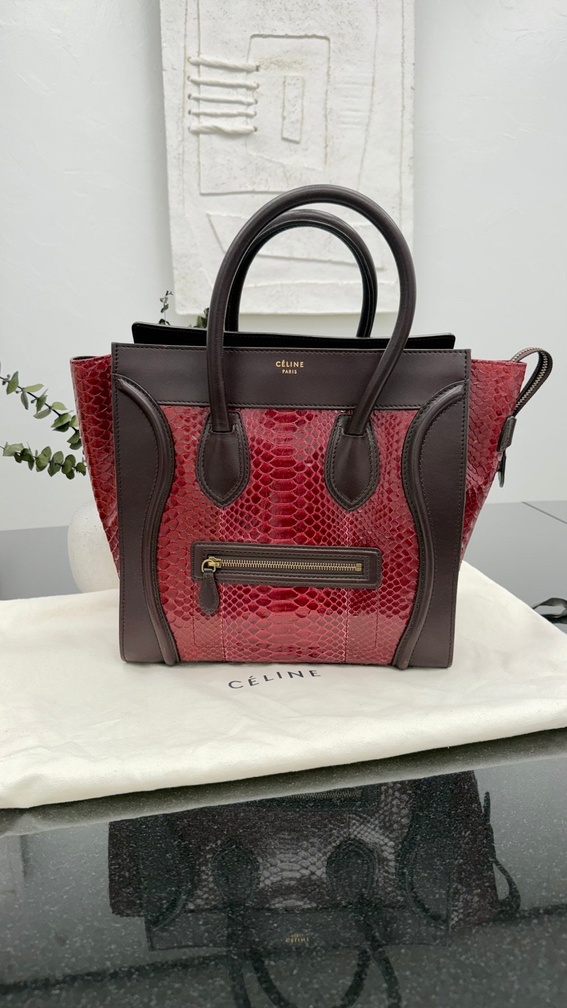 Celine Burgundy Python & Leather Mini Luggage Bag