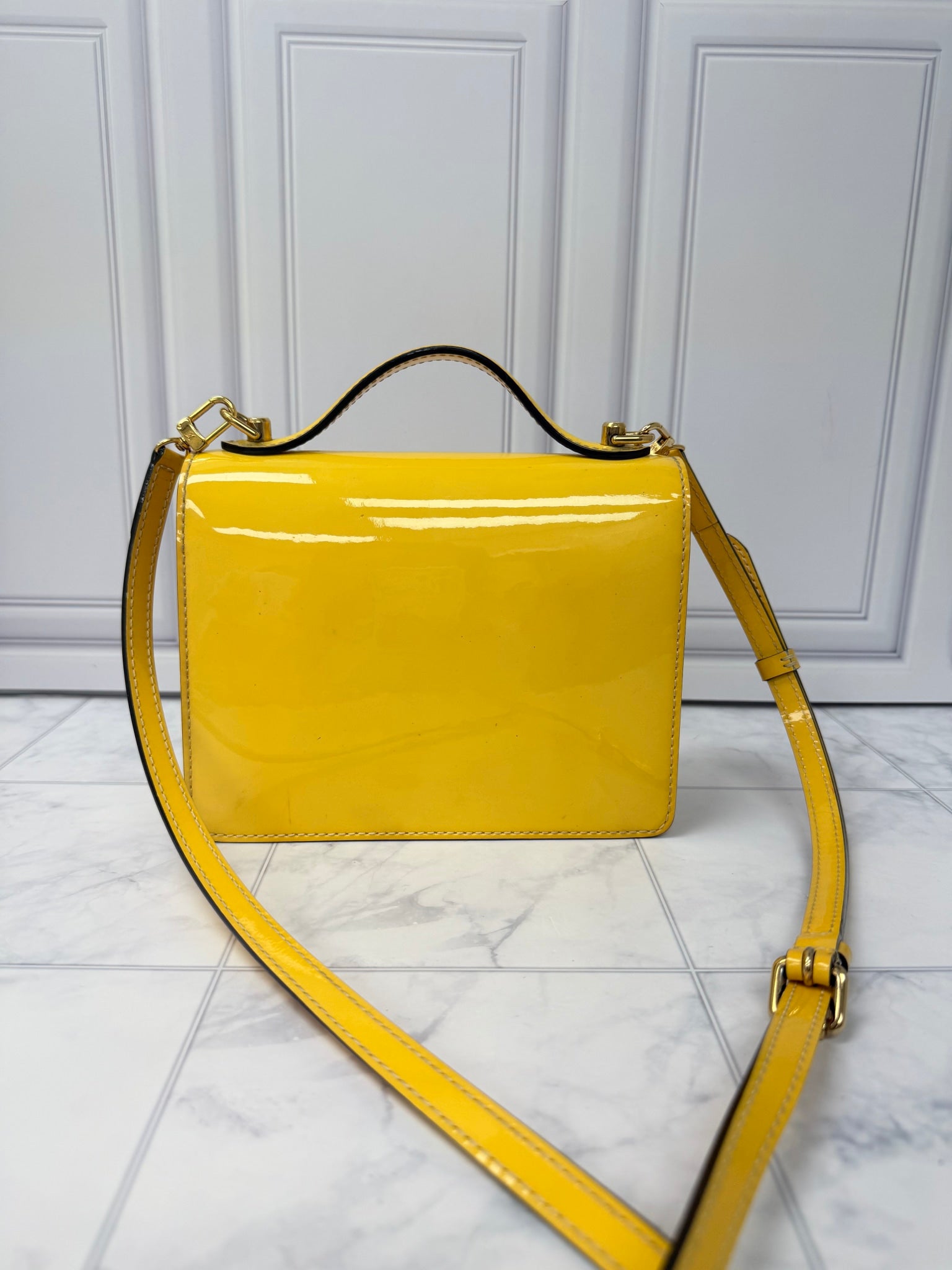Louis Vuitton Yellow Vernis Leather Monceau BB Top Handle Crossbody Bag