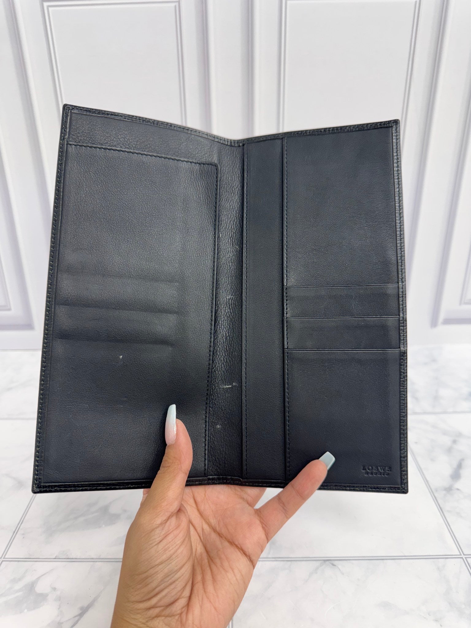 Loewe Black Grained Leather Long Wallet