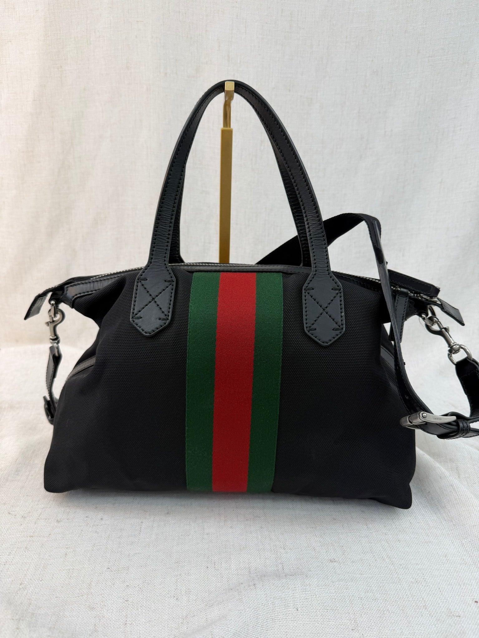 Gucci Black Canvas And Web Two Way Messenger Bag