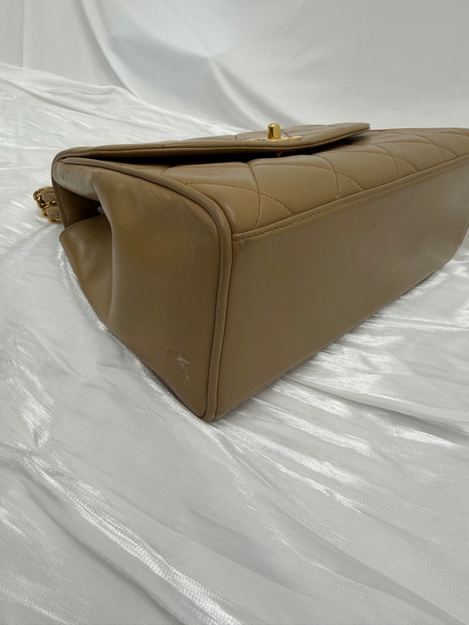 Chanel Light Brown Lambskin Leather 24k Top Handle Chain Bag