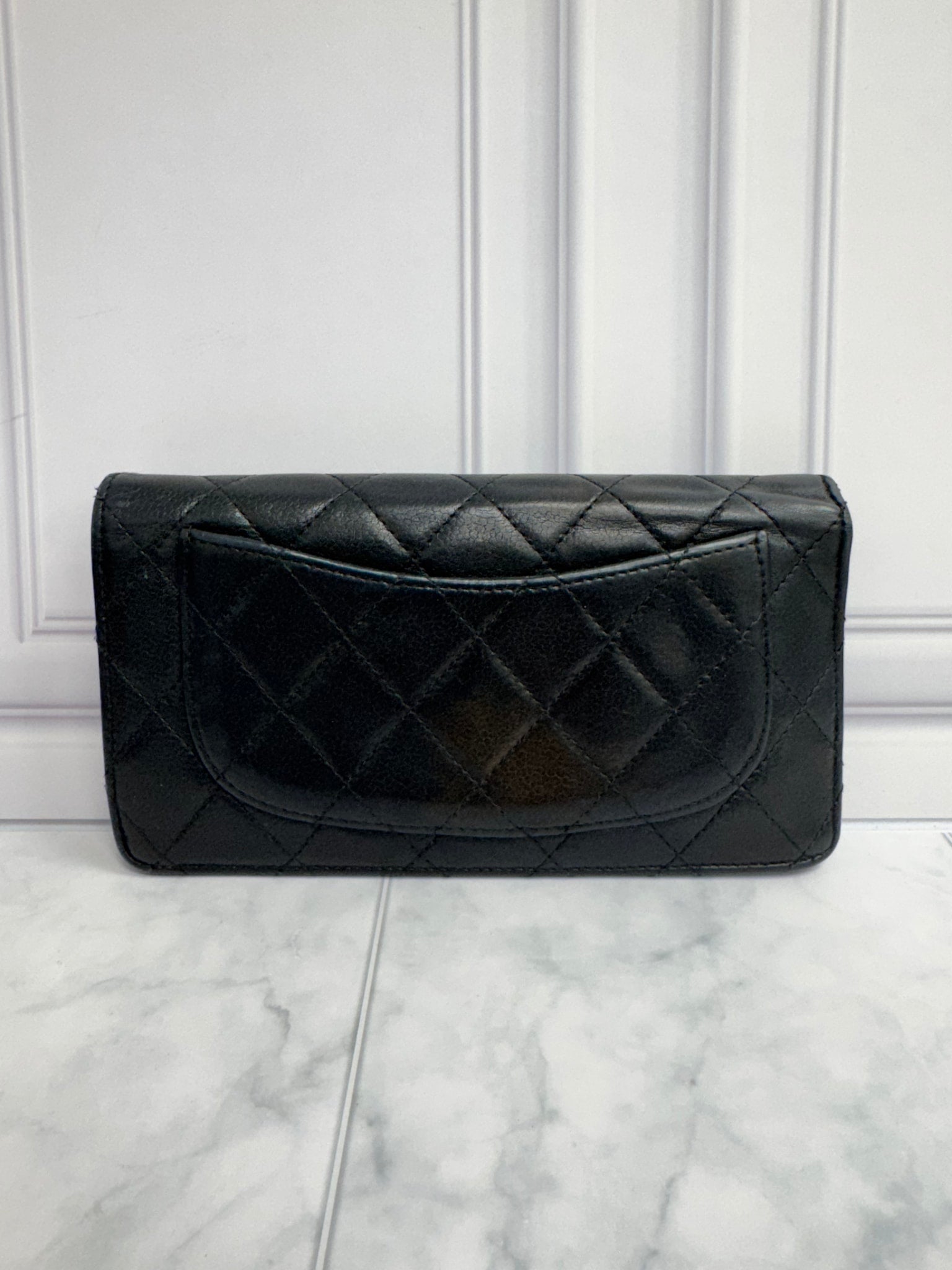 Chanel Black Diamond Quilted Caviar Leather Long Wallet