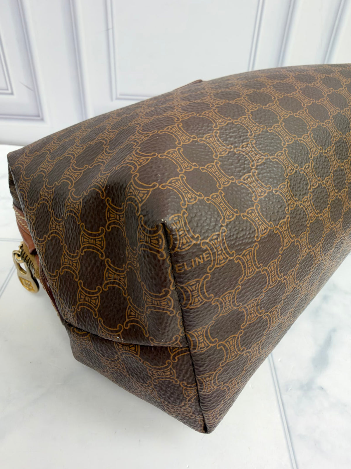 Celine Brown Macadam Coated Canvas Zippy Cosmetic Pouch