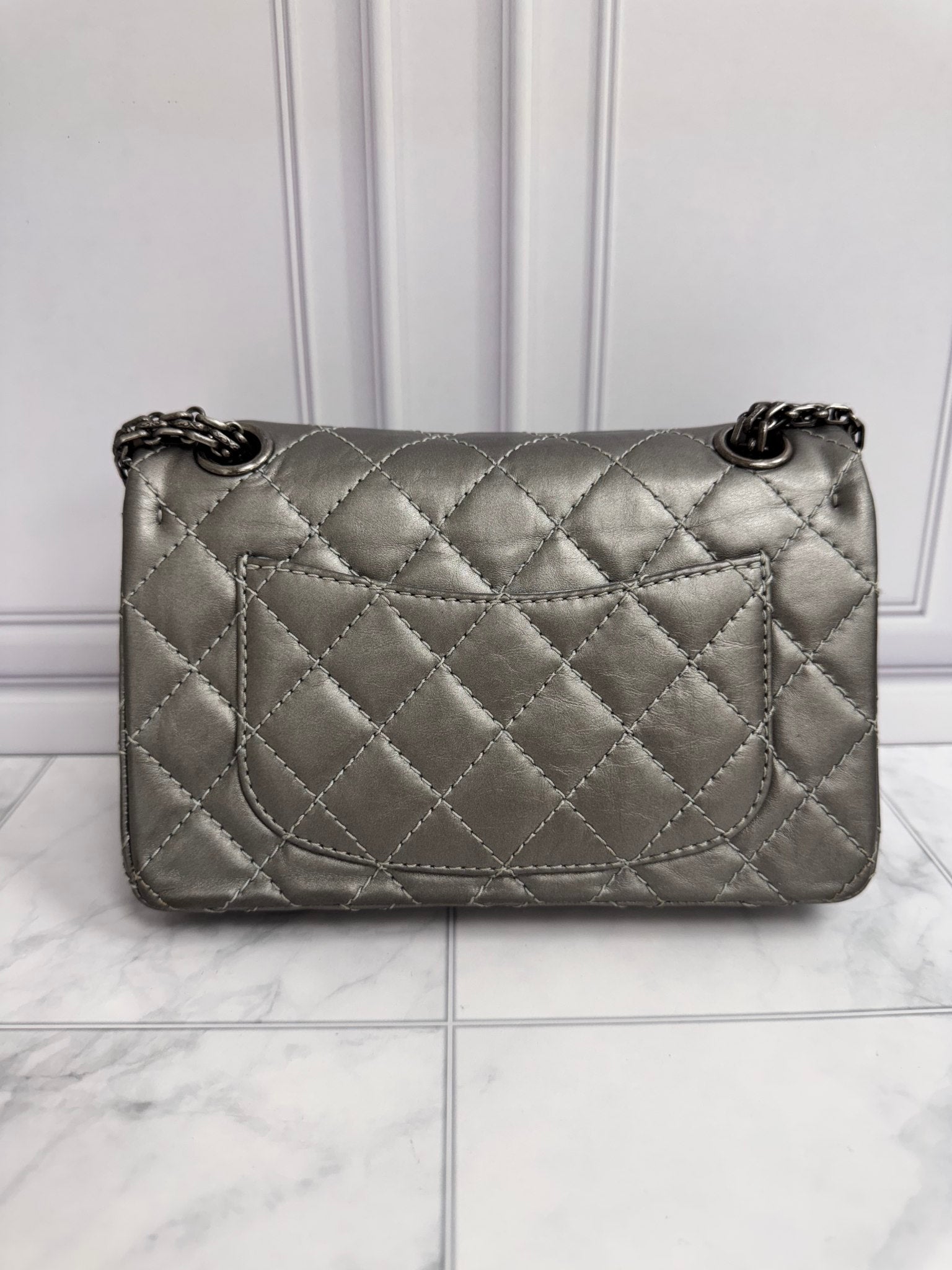 Chanel Metallic Silver Quilted Leather Reissue 2.55 Mini Flap Chain Bag