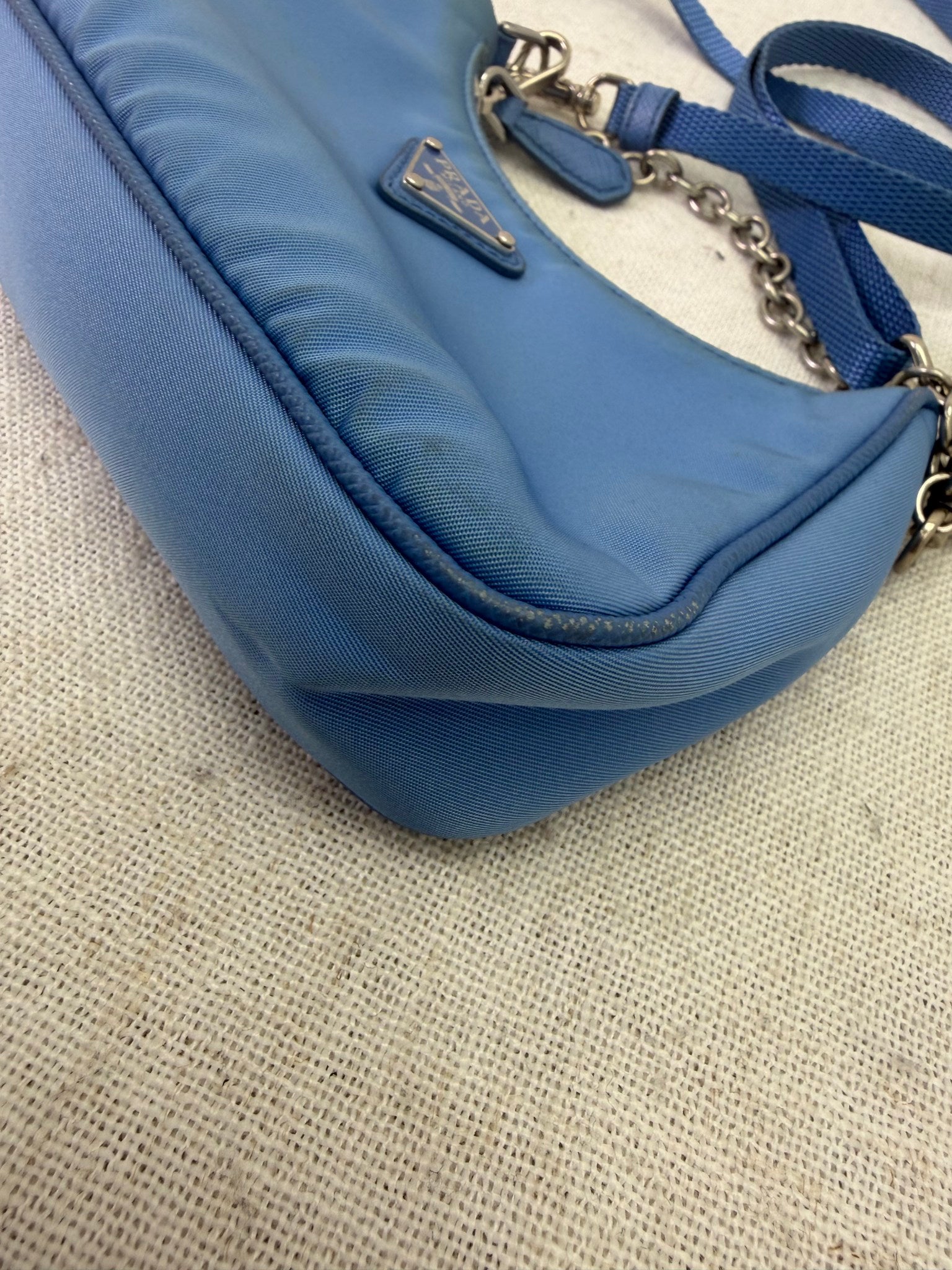 Prada Sky Blue Nylon Mini Reedition Crossbody Chain Bag