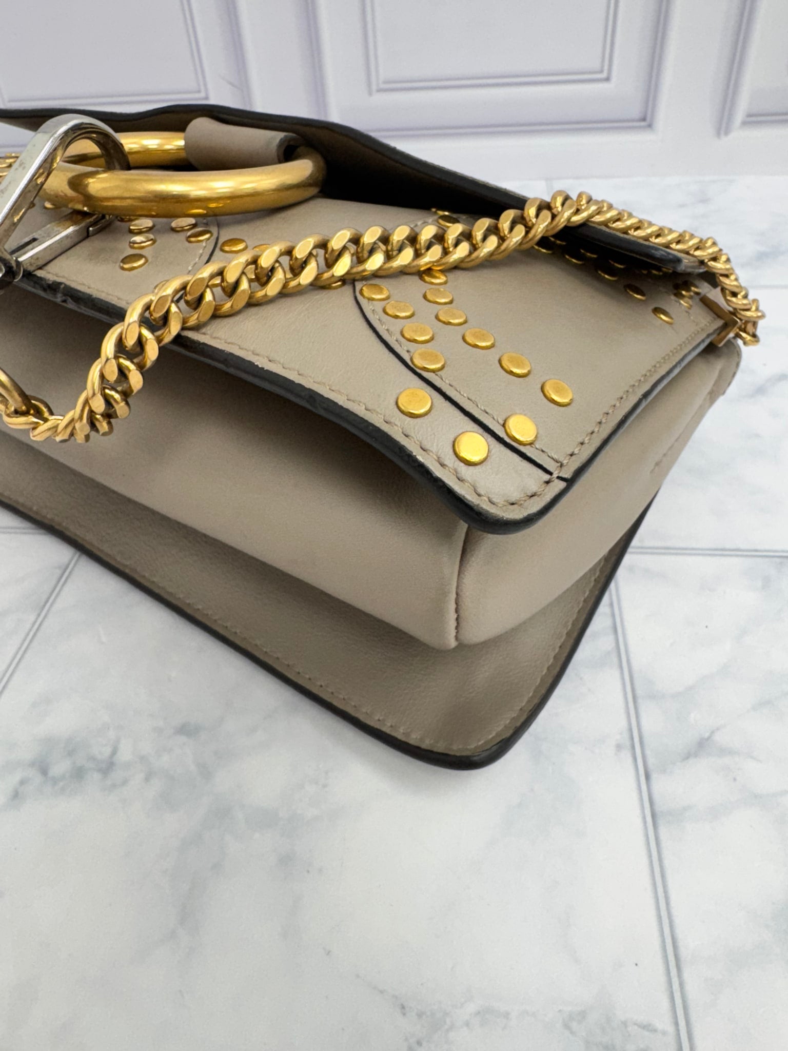 Chloe Taupe Suede And Leather Faye Studded Shoulder Bag