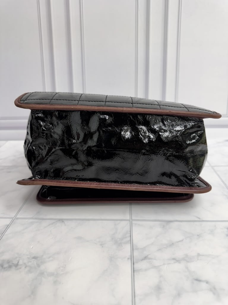 Chanel Black Patent Leather And Burgundy Chocolate Bar Medium Tote Bag