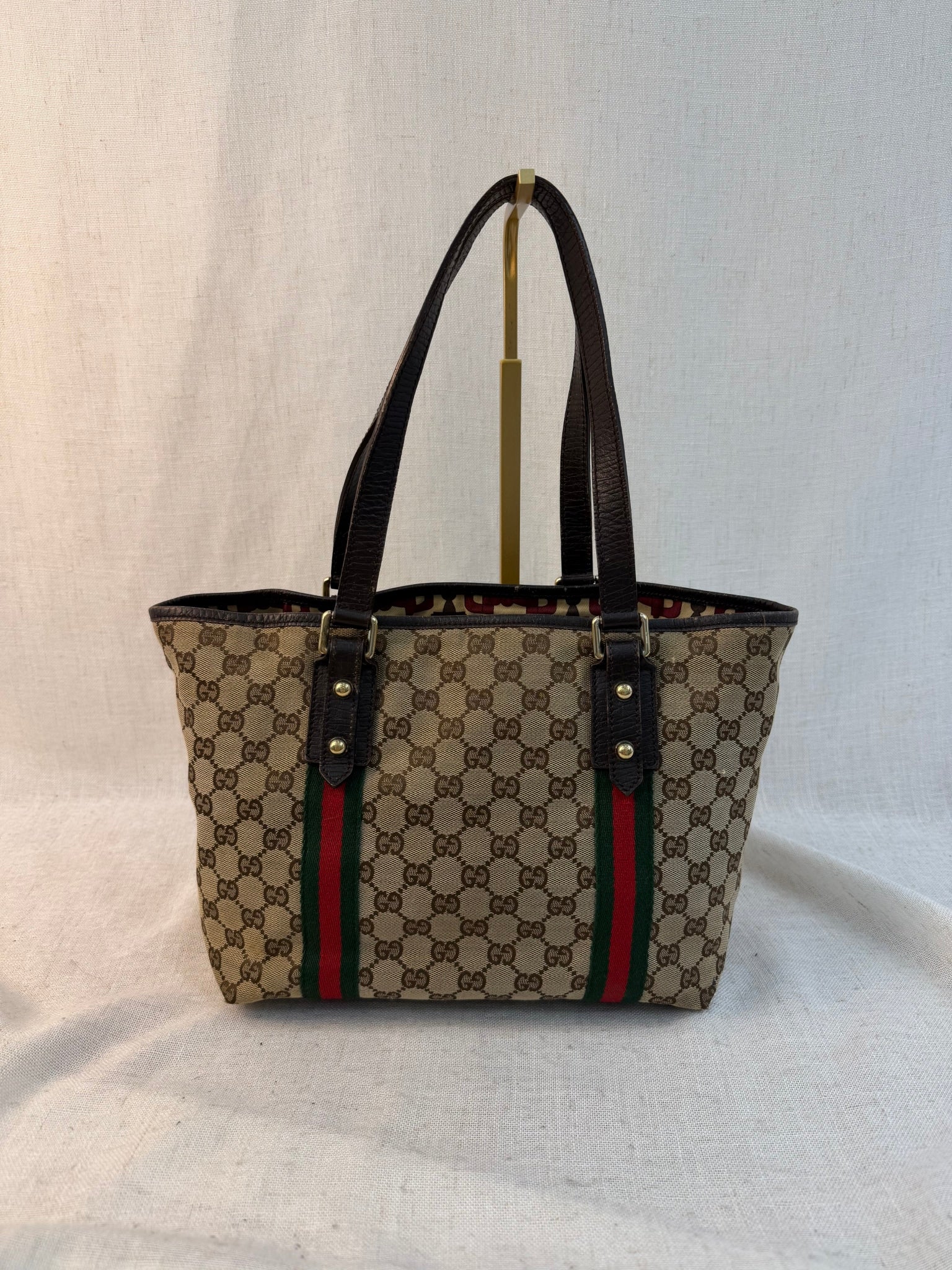 Gucci Brown Canvas Jolicoeur Web Tote Bag
