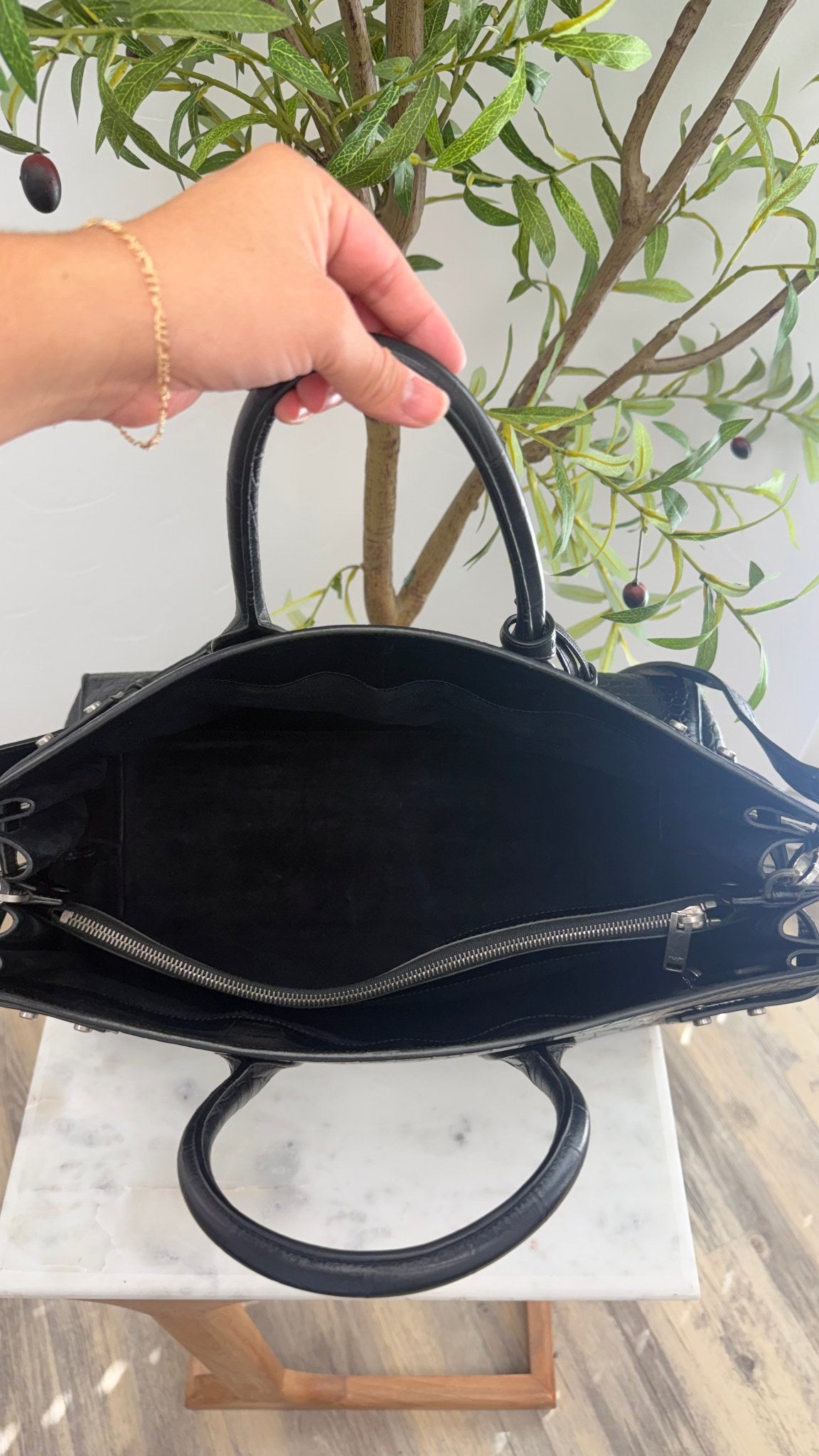 Saint Laurent YSL Black Croc Embossed Leather Large Sac De Jour Tote bag