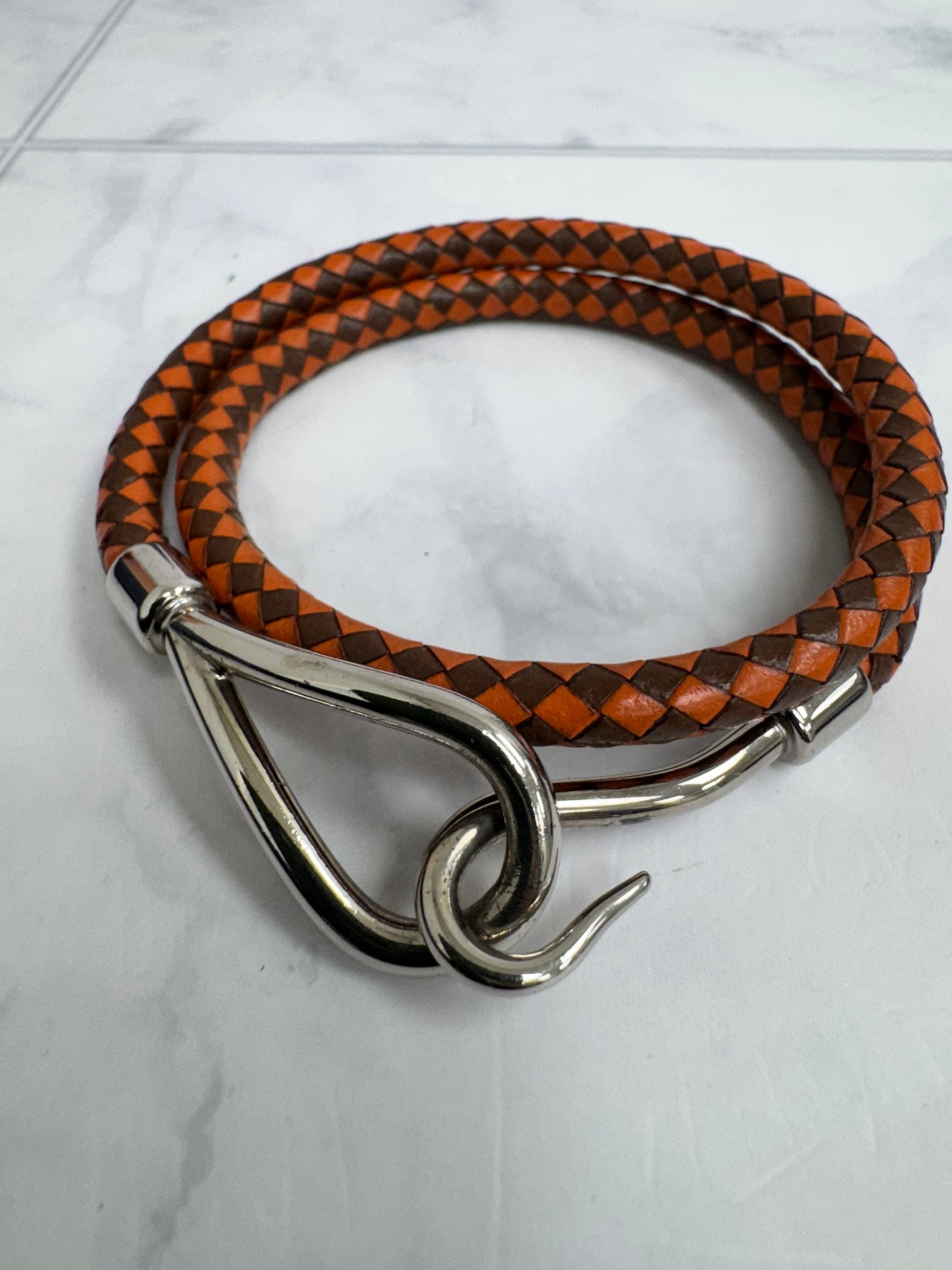 Hermes Orange Leather Jumbo Double Tour Wrap Bracelet
