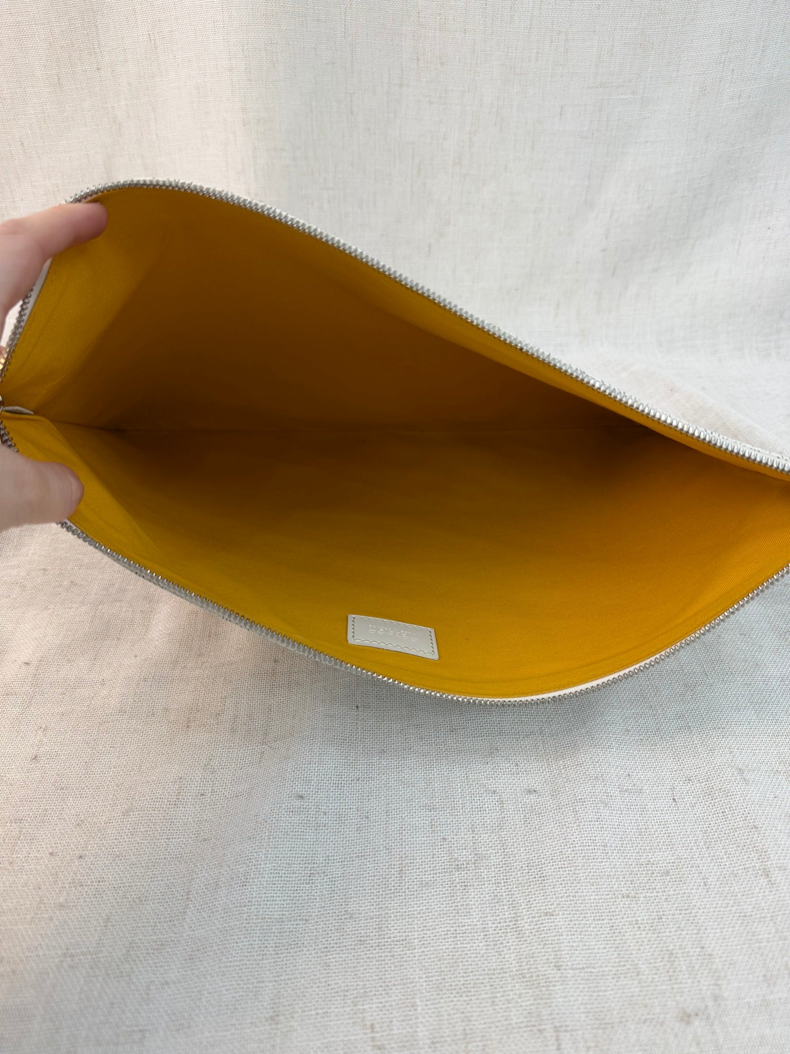 Goyard White Leather Goyardine Senat GM Pouch