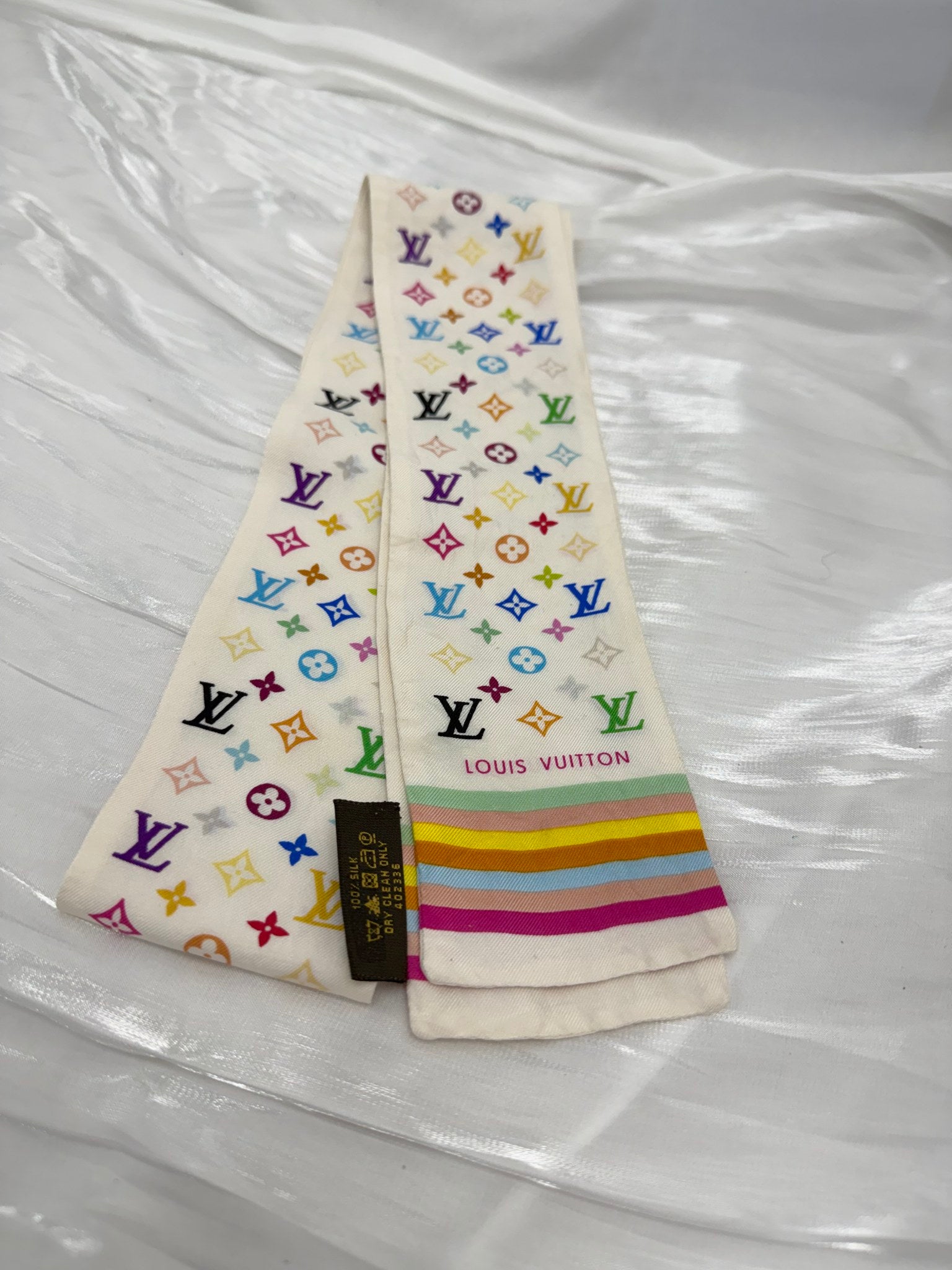 Louis Vuitton White Multicolore Monogram Silk Twilly