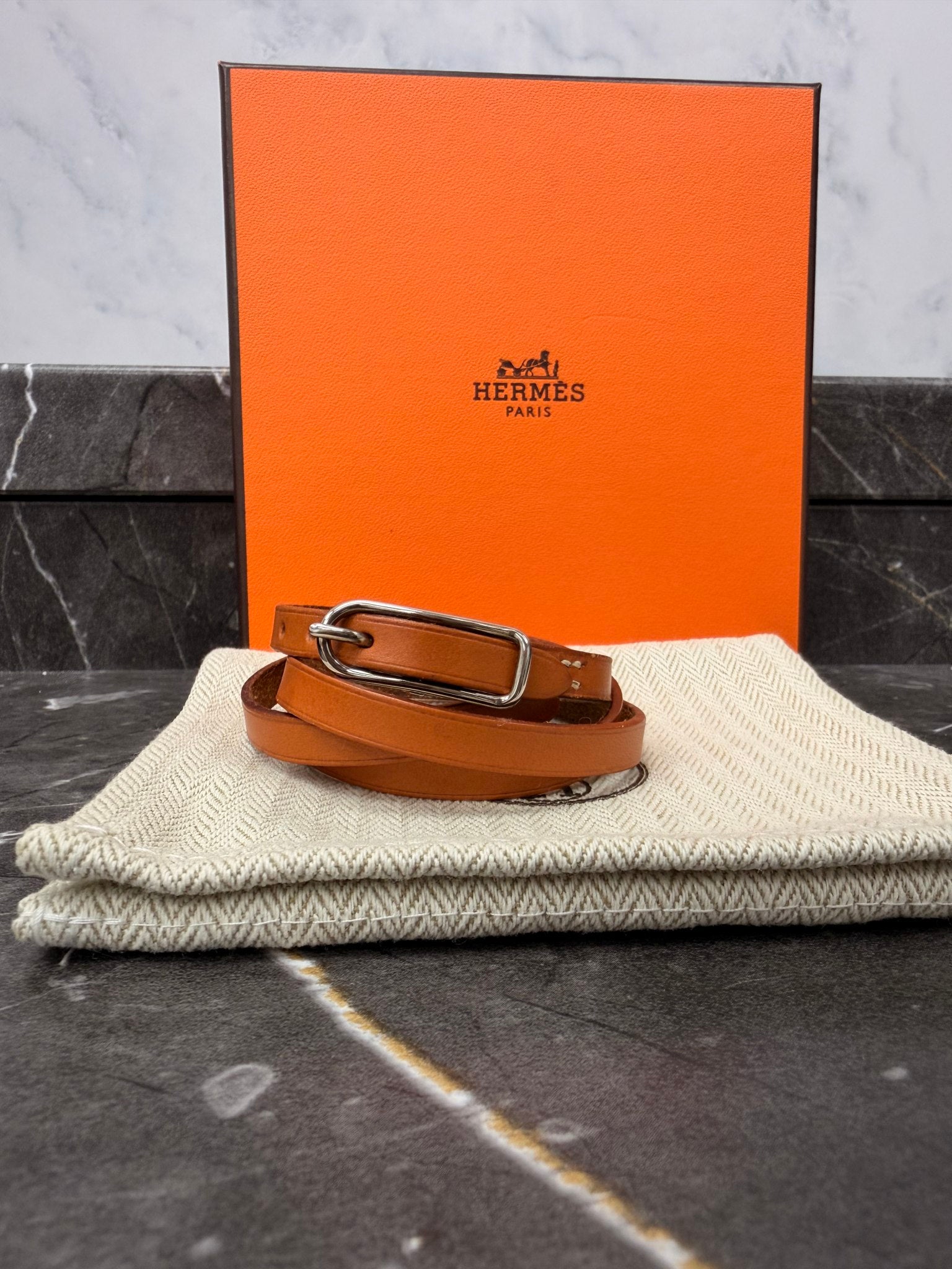 Hermes Brown Leather Hapi Long Bracelet