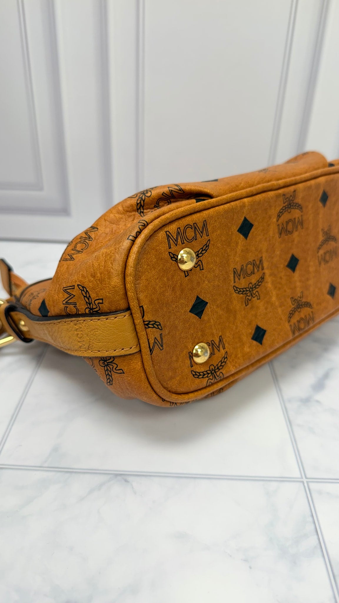 MCM Brown Visetos Leather Shoulder Bag
