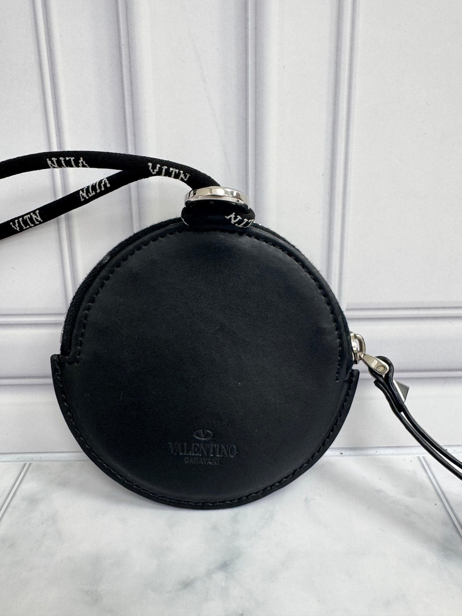 Valentino Black Leather Strap Coin Wallet