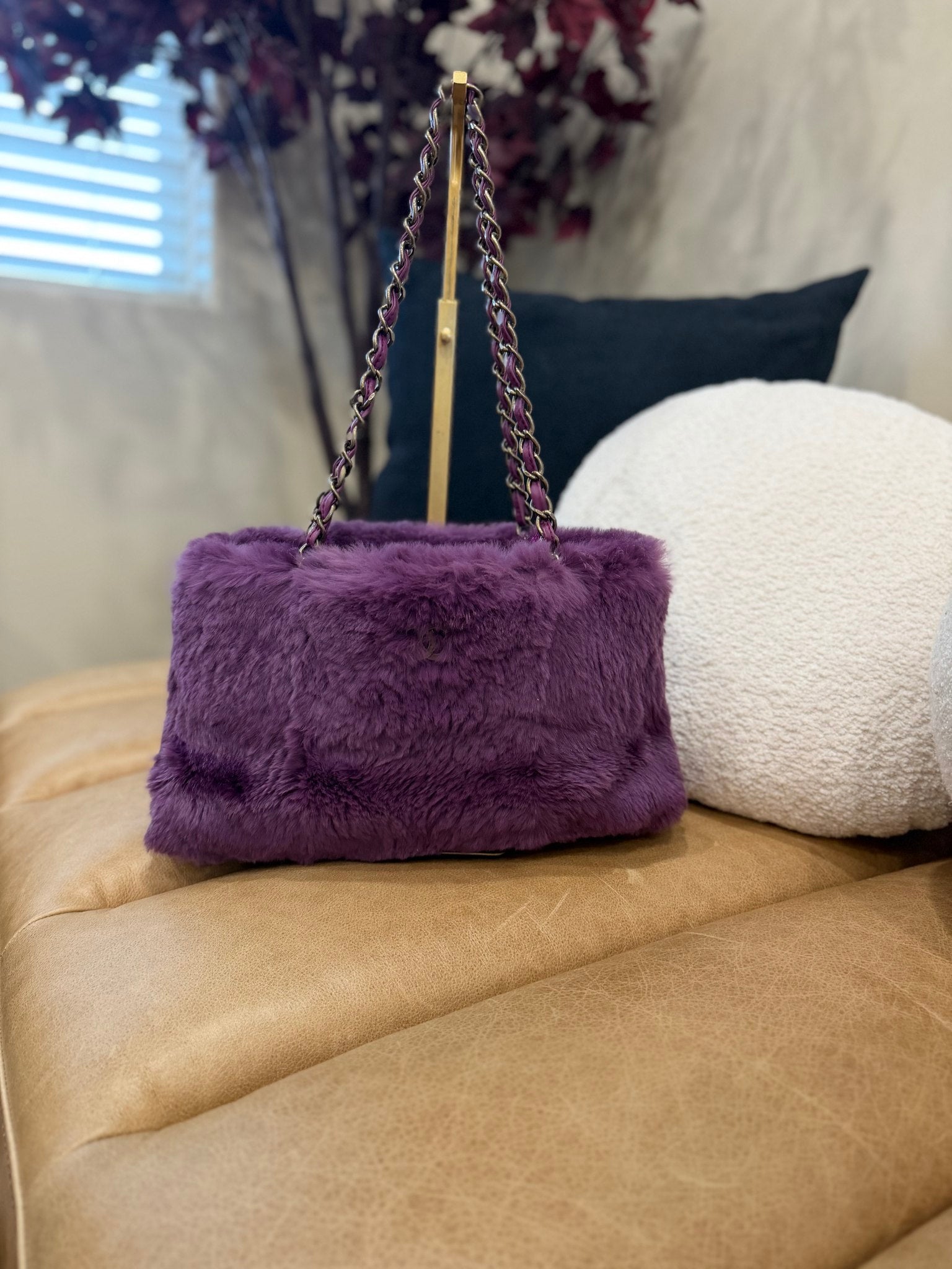 Chanel Purple Rabbit Fur Mademoiselle Shoulder Bag
