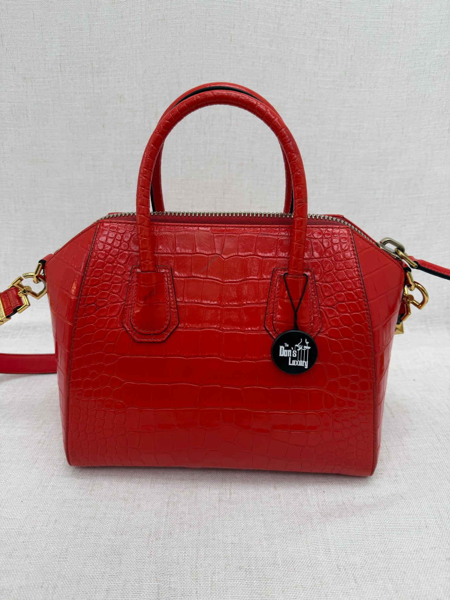 Givenchy Red Crocodile Embossed Small Antigona Bag