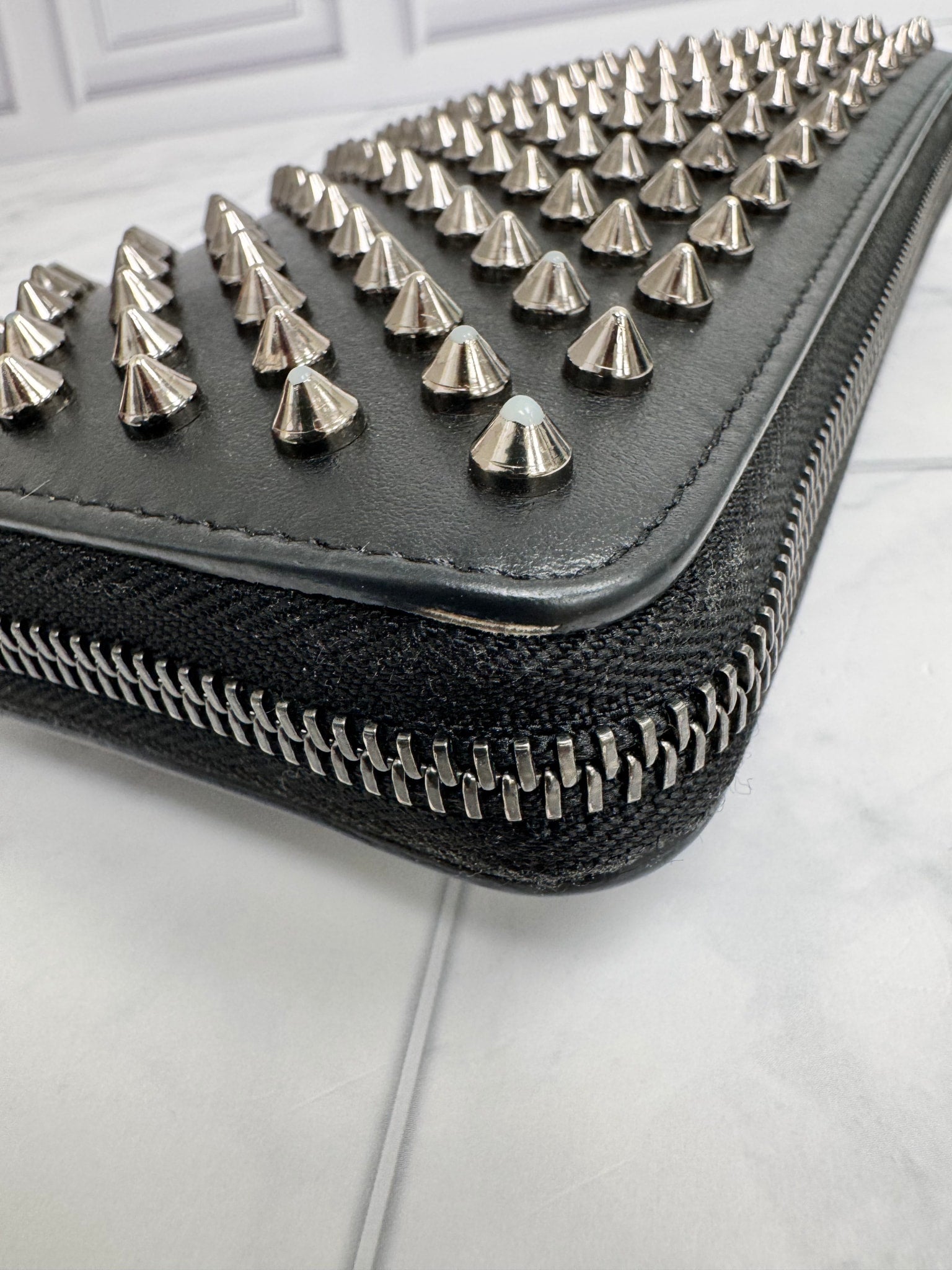 Christian Louboutin Black Studded Leather Panettone Long Zippy Wallet