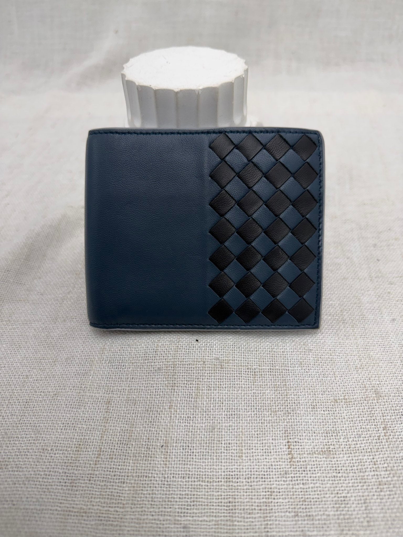 Bottega Veneta Blue & Black Intracciato Leather Bifold