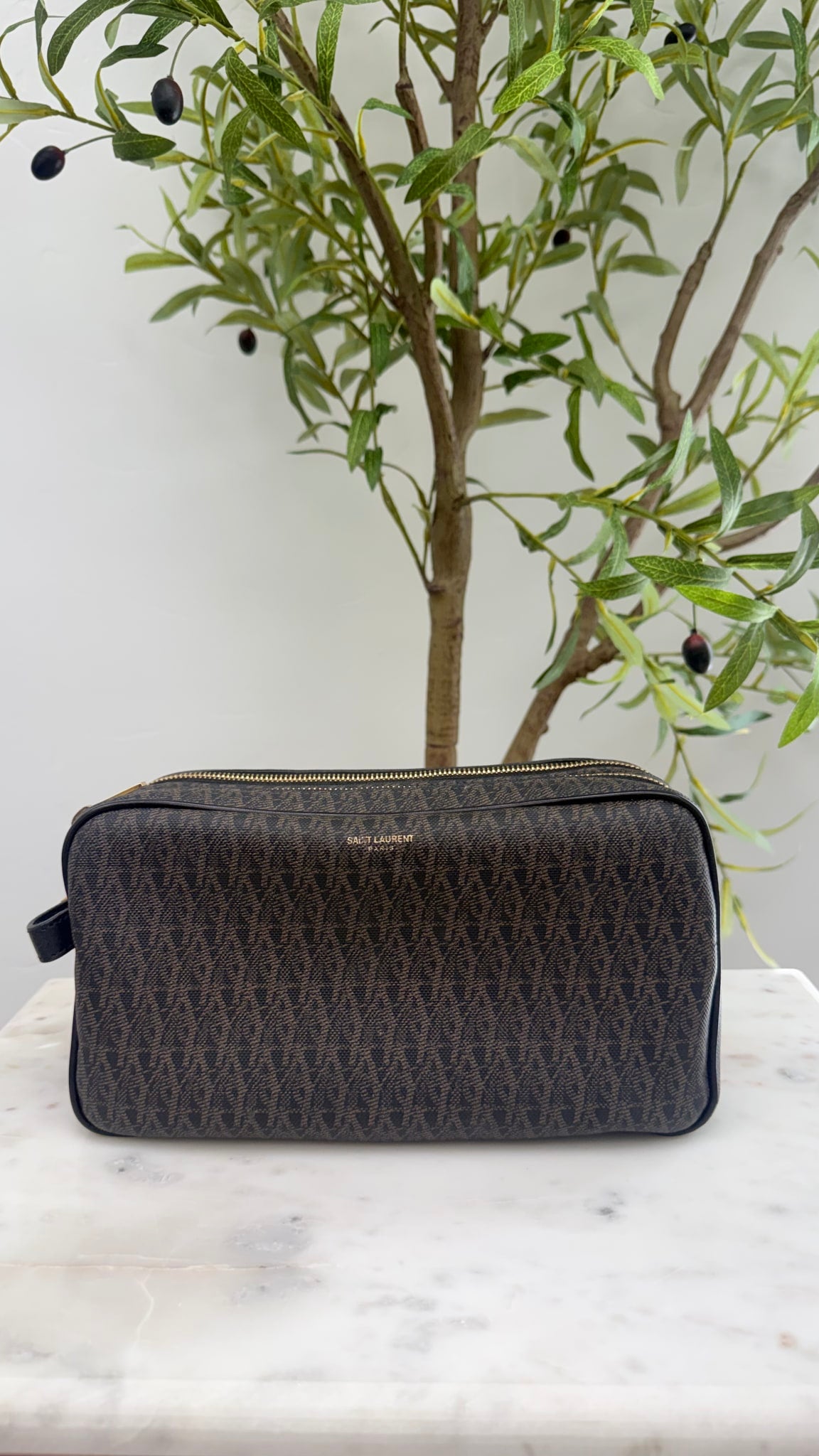 Saint Laurent Saint Laurent YSL Brown And Black Canvas Toiletry Bag