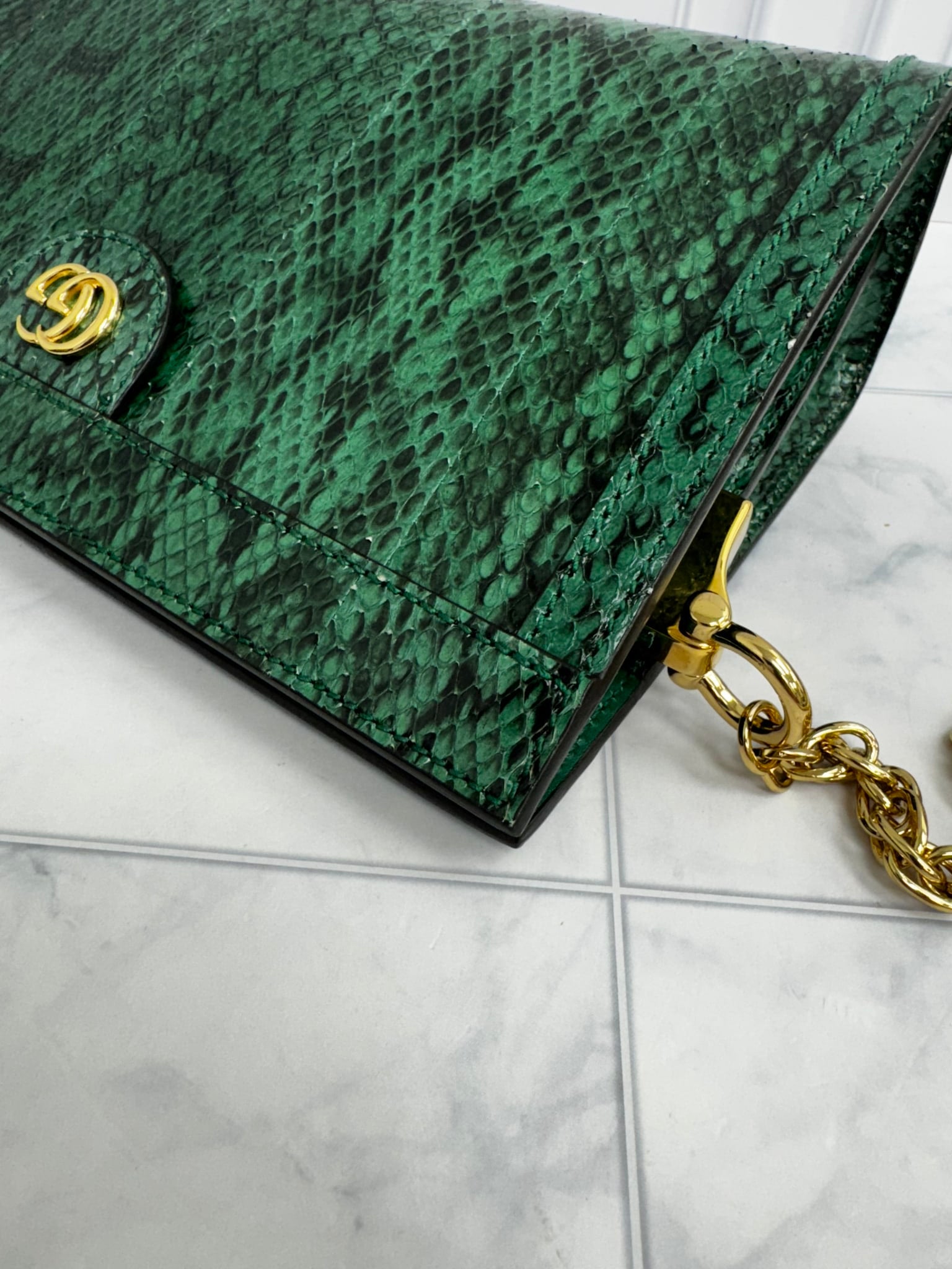 Gucci Green Snakeskin Ophidia Small Chain Shoulder Bag