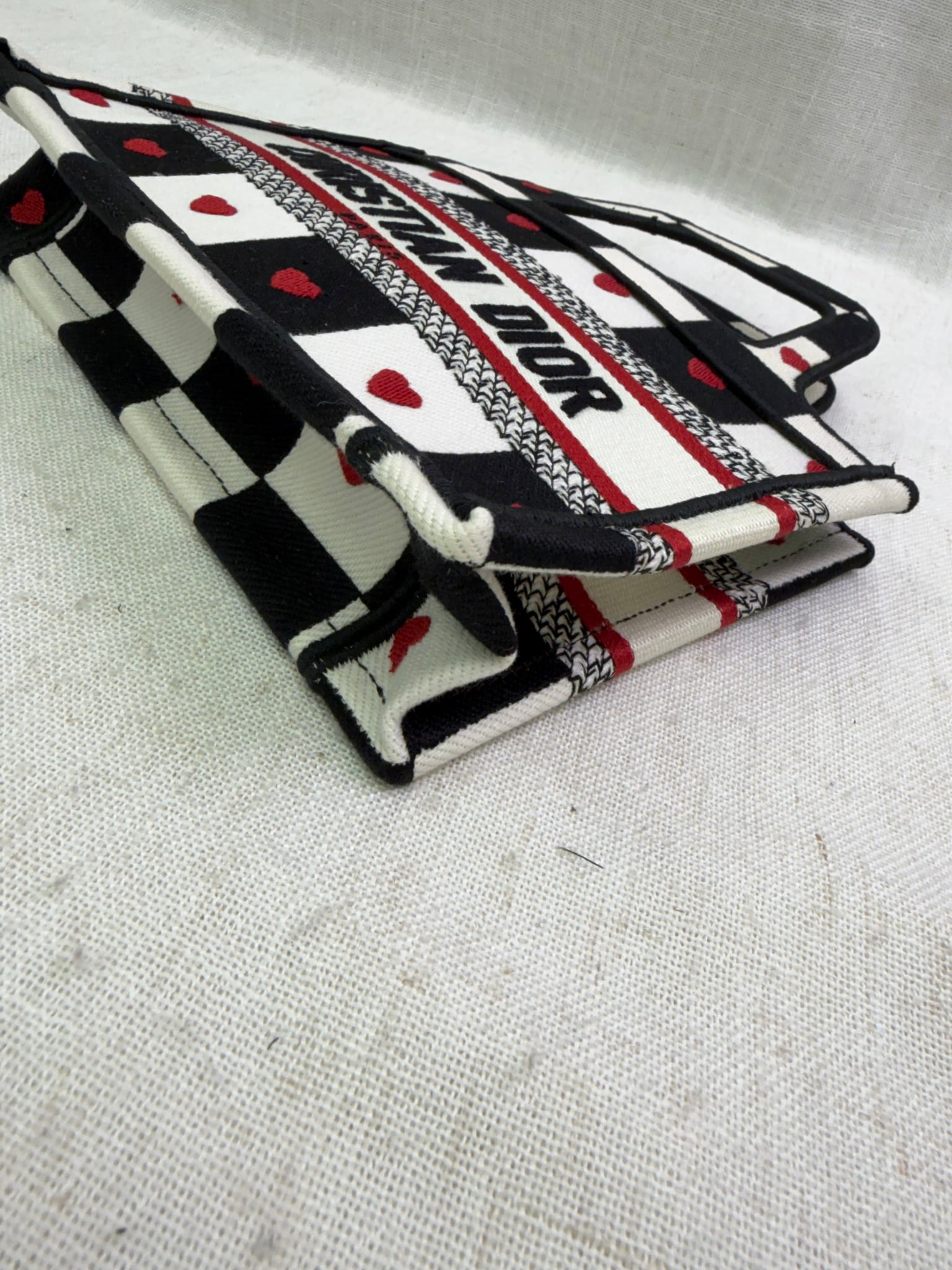 Like New- Christian Dior Black & White Checkered Heart Dioramour Mini Book Tote