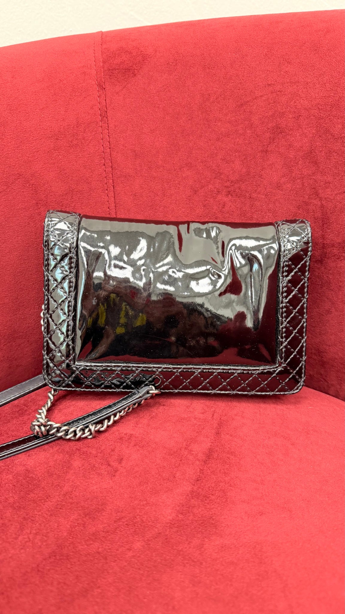 Chanel Black Patent Leather Reverso Boy Flap Bag