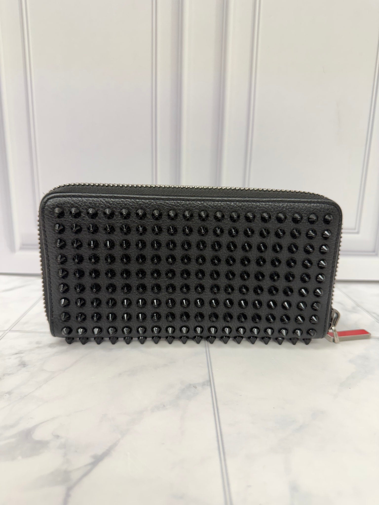 Christian Louboutin Black Leather Panettone Spike Zippy Wallet